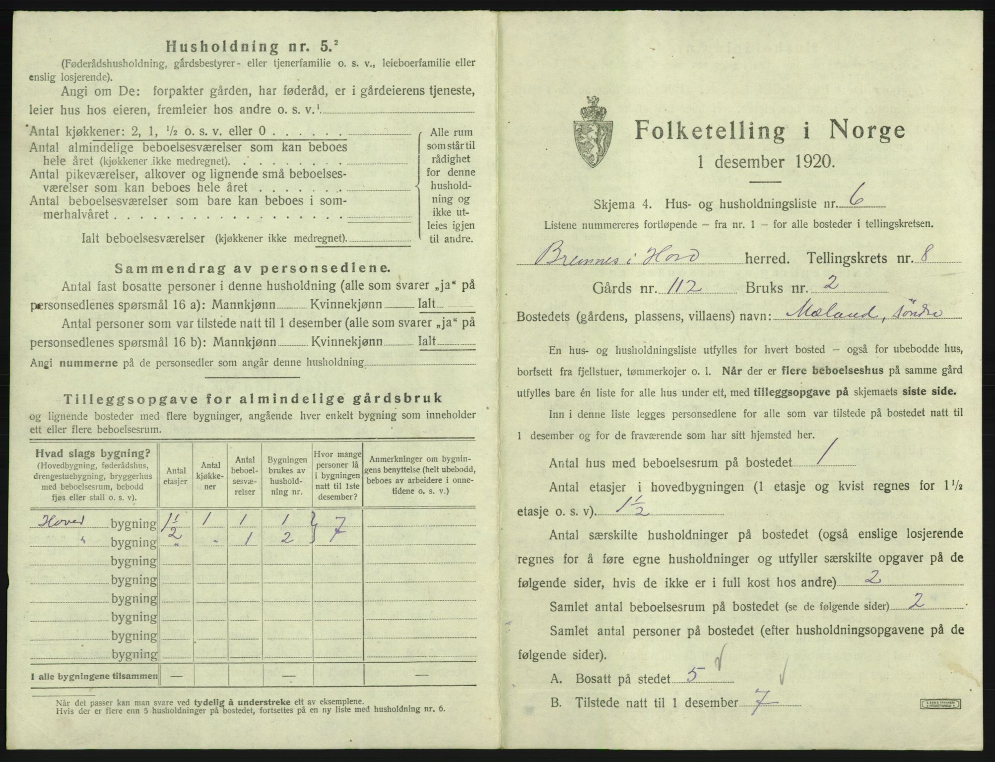 SAB, 1920 census for Bremnes, 1920, p. 642