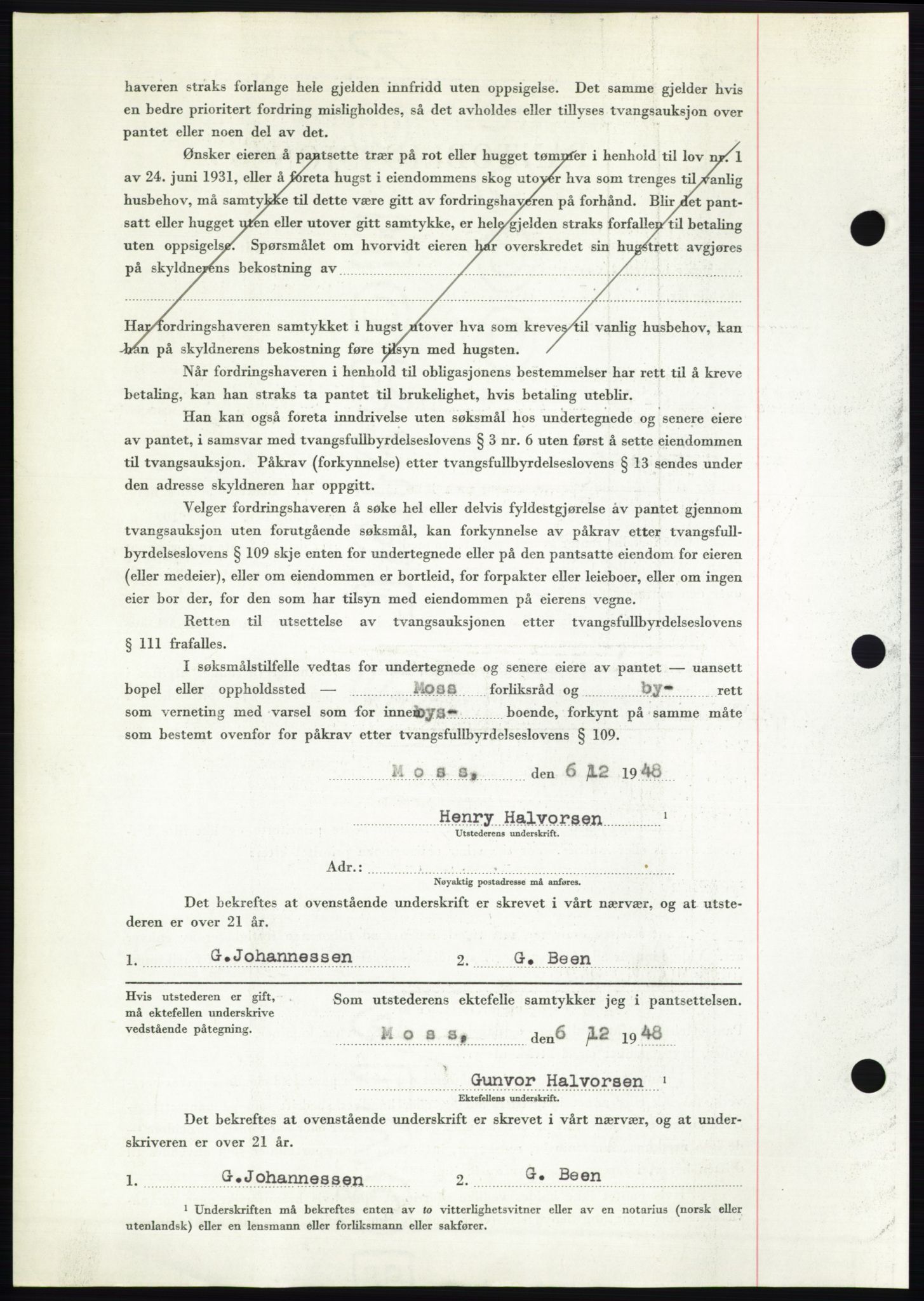 Moss sorenskriveri, AV/SAO-A-10168: Mortgage book no. B20, 1948-1948, Diary no: : 3141/1948