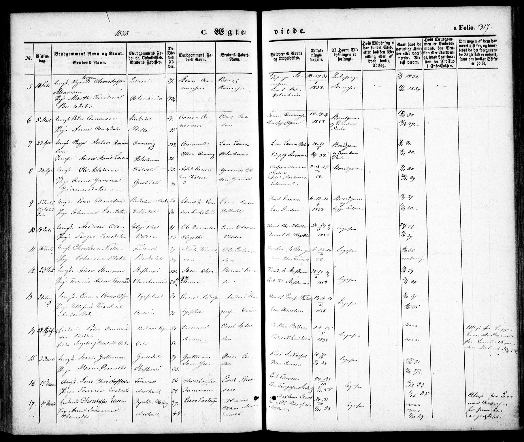 Hommedal sokneprestkontor, SAK/1111-0023/F/Fa/Fab/L0004: Parish register (official) no. A 4, 1848-1860, p. 317