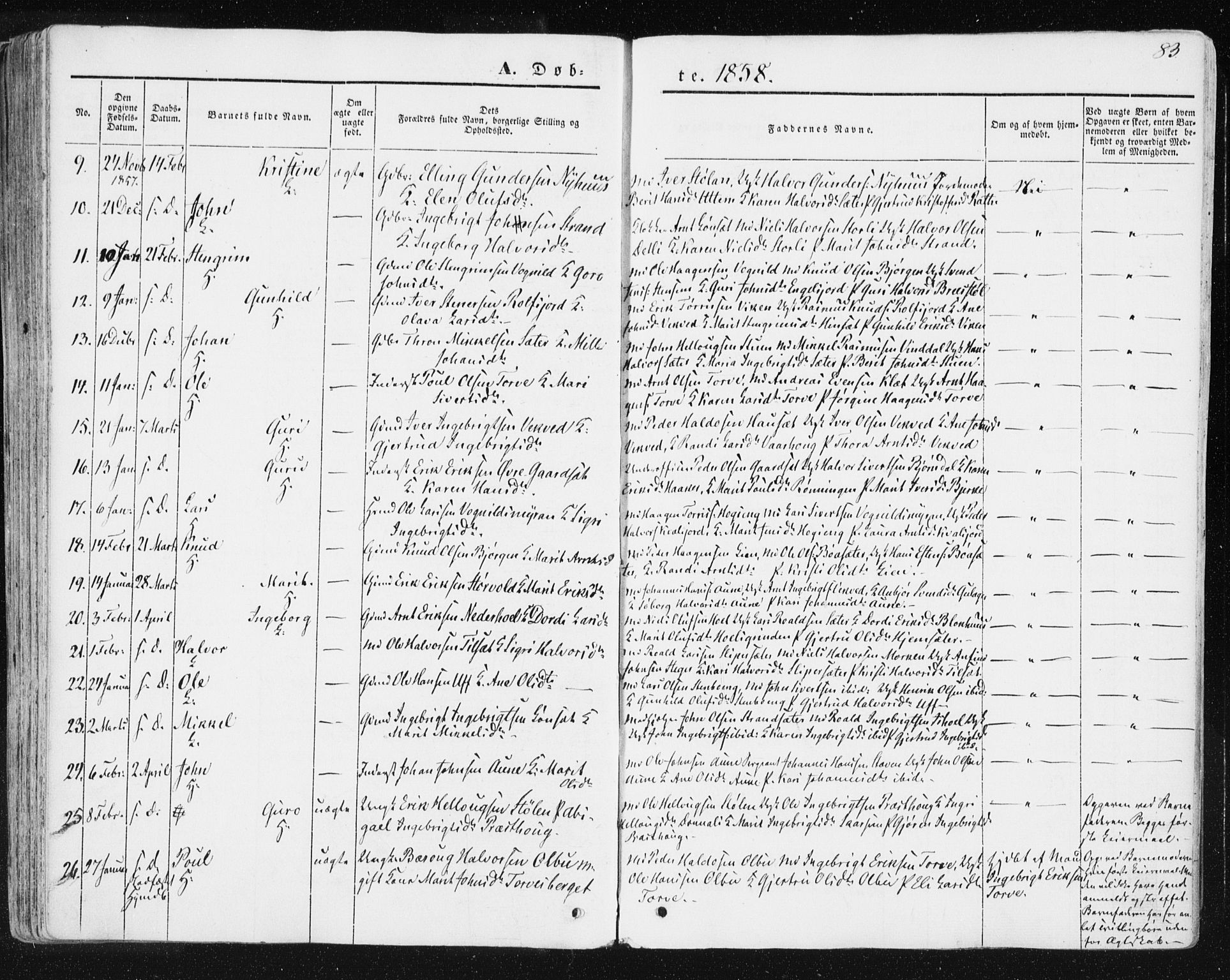 Ministerialprotokoller, klokkerbøker og fødselsregistre - Sør-Trøndelag, SAT/A-1456/678/L0899: Parish register (official) no. 678A08, 1848-1872, p. 83