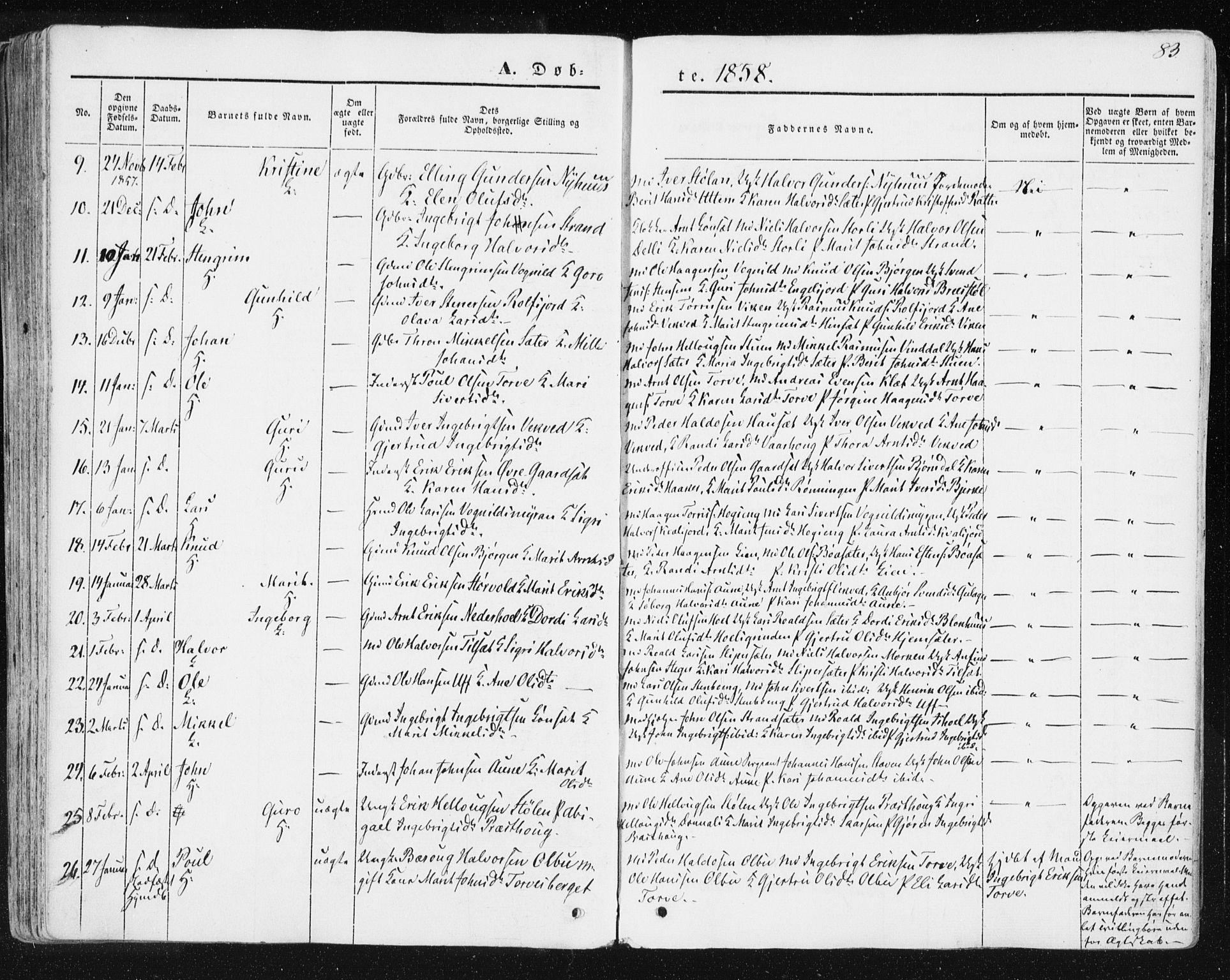 Ministerialprotokoller, klokkerbøker og fødselsregistre - Sør-Trøndelag, AV/SAT-A-1456/678/L0899: Parish register (official) no. 678A08, 1848-1872, p. 83