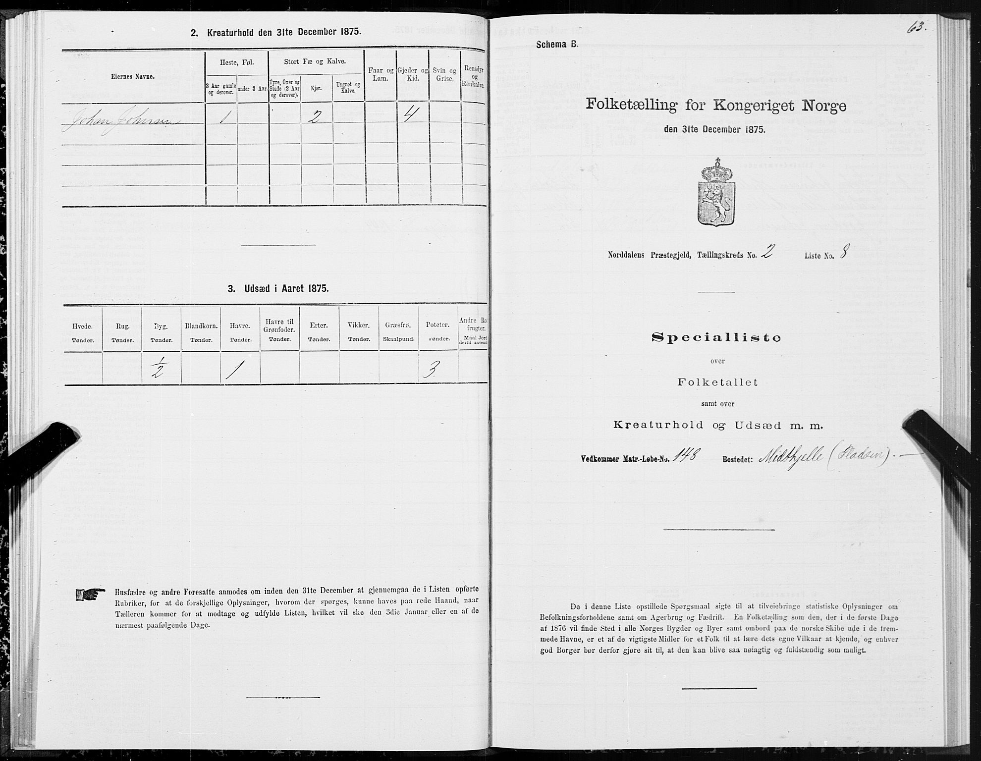 SAT, 1875 census for 1524P Norddal, 1875, p. 1063