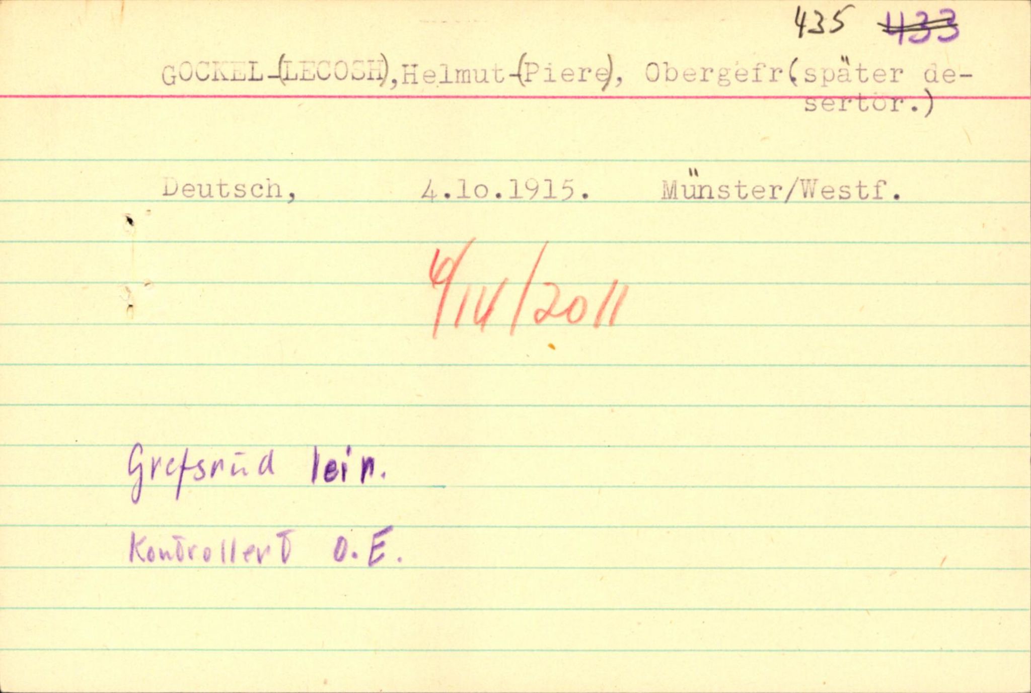 Forsvaret, Forsvarets overkommando II, AV/RA-RAFA-3915/D/Db/L0010: CI Questionaires. Tyske okkupasjonsstyrker i Norge. Tyskere., 1945-1946, p. 2