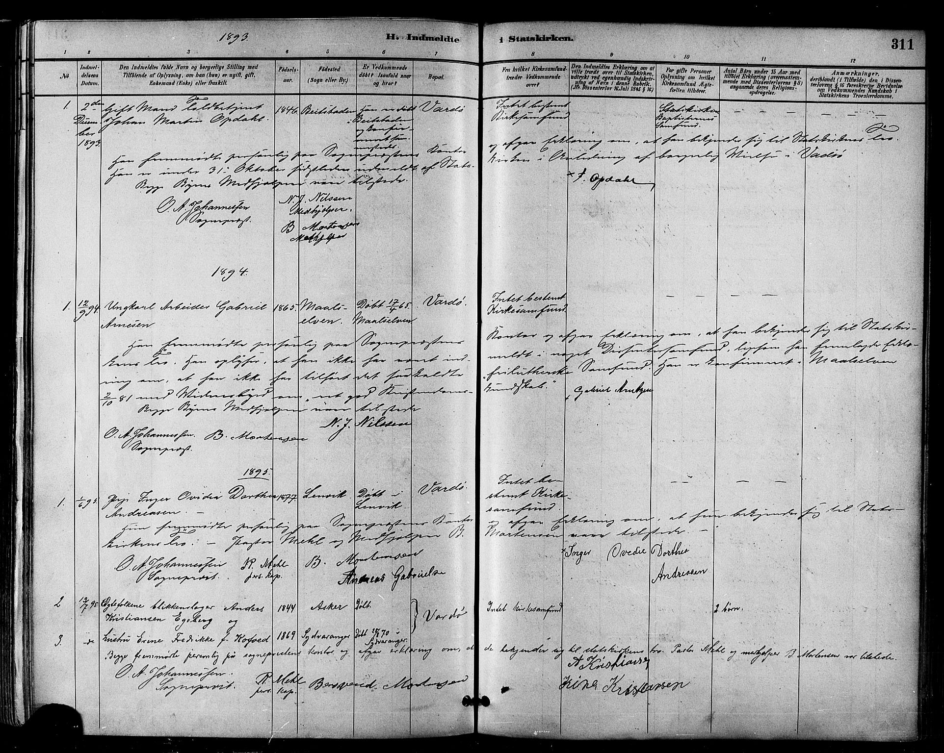 Vardø sokneprestkontor, SATØ/S-1332/H/Ha/L0007kirke: Parish register (official) no. 7, 1886-1897, p. 311