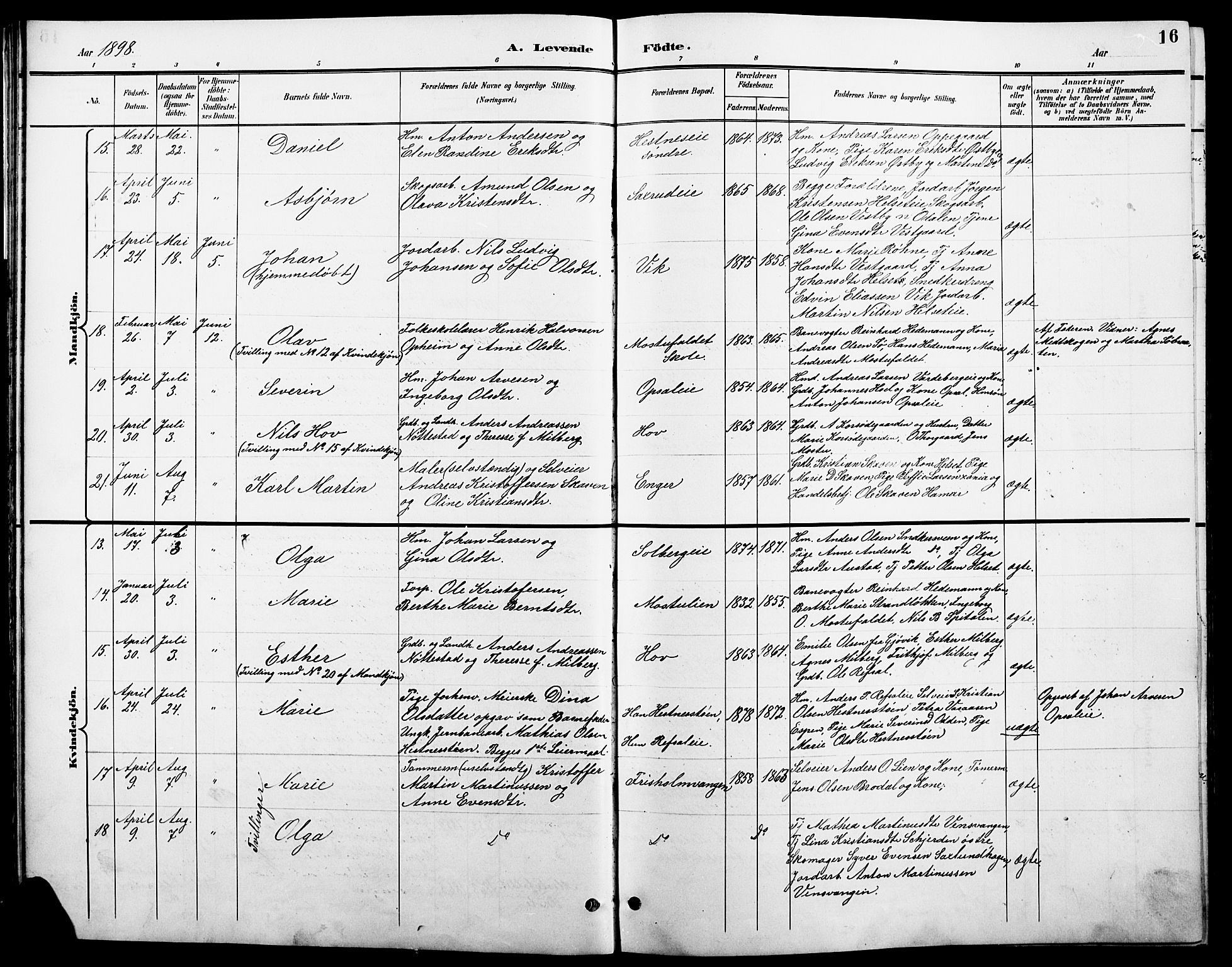 Stange prestekontor, AV/SAH-PREST-002/L/L0011: Parish register (copy) no. 11, 1895-1917, p. 16