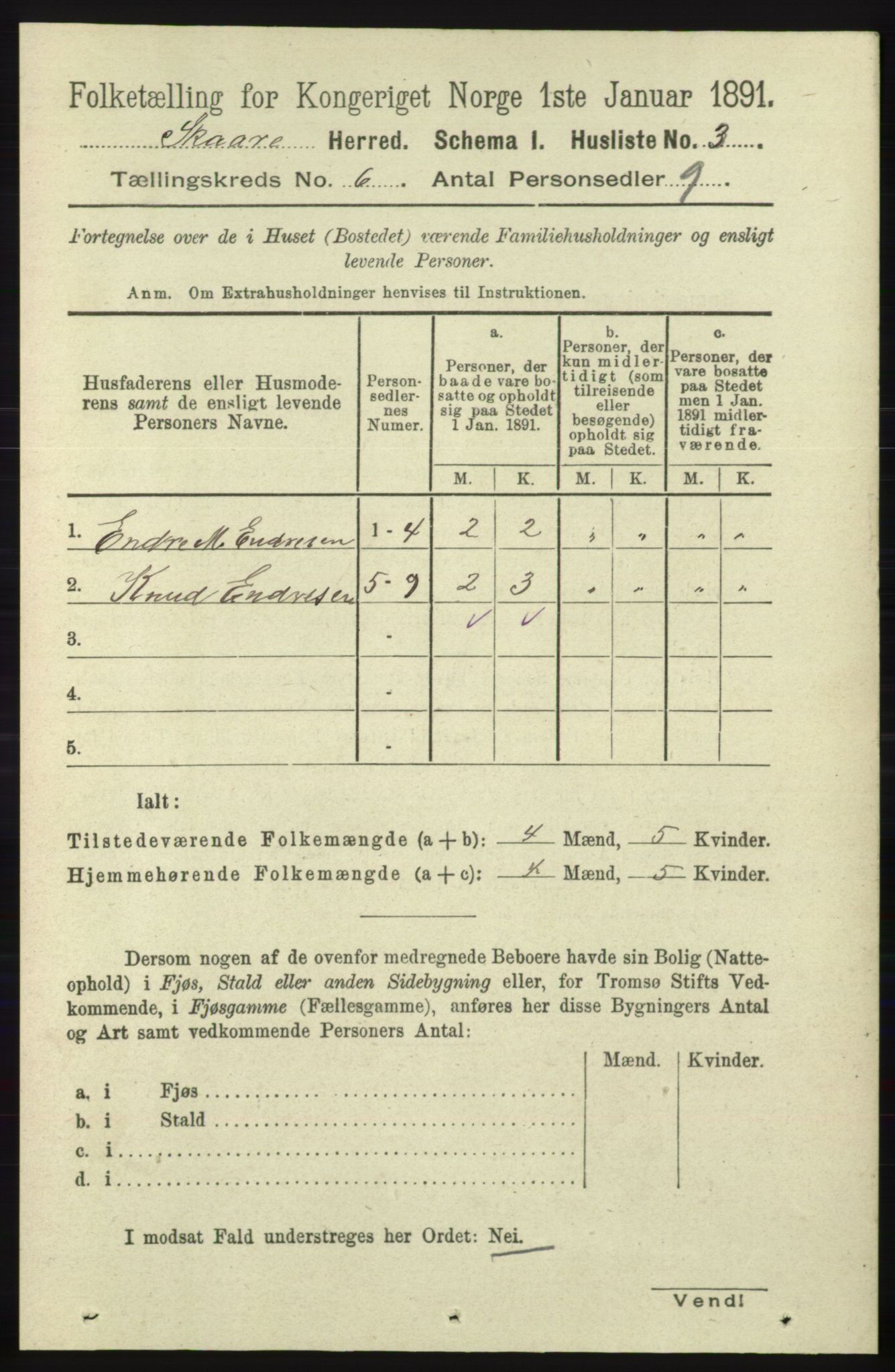 RA, 1891 census for 1153 Skåre, 1891, p. 2373