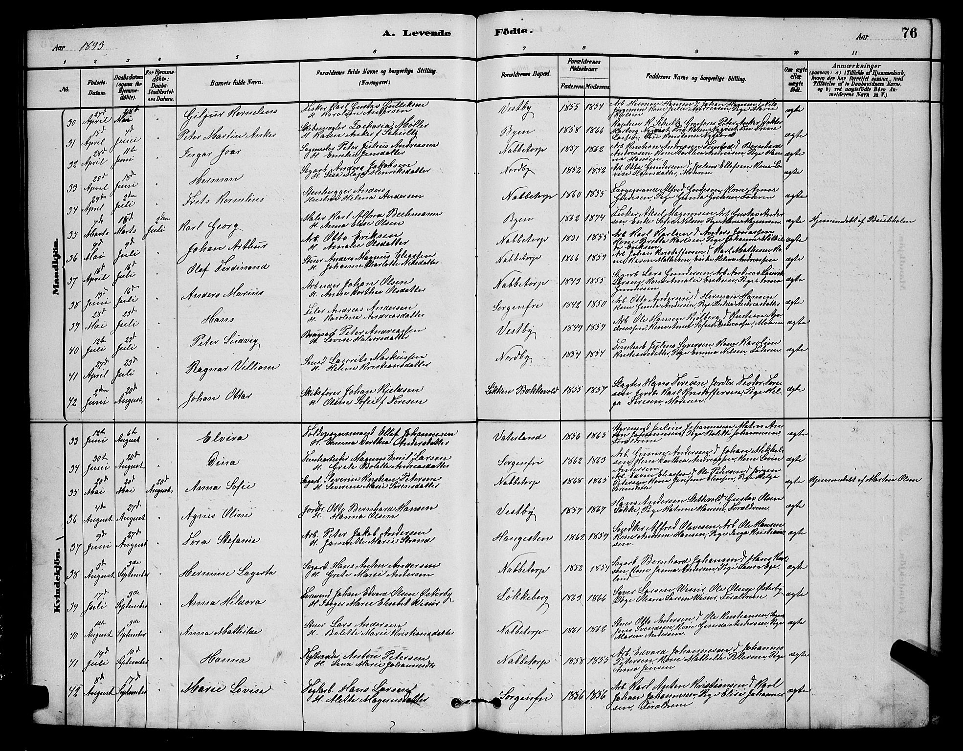 Østre Fredrikstad prestekontor Kirkebøker, SAO/A-10907/G/Ga/L0001: Parish register (copy) no. 1, 1880-1899, p. 76
