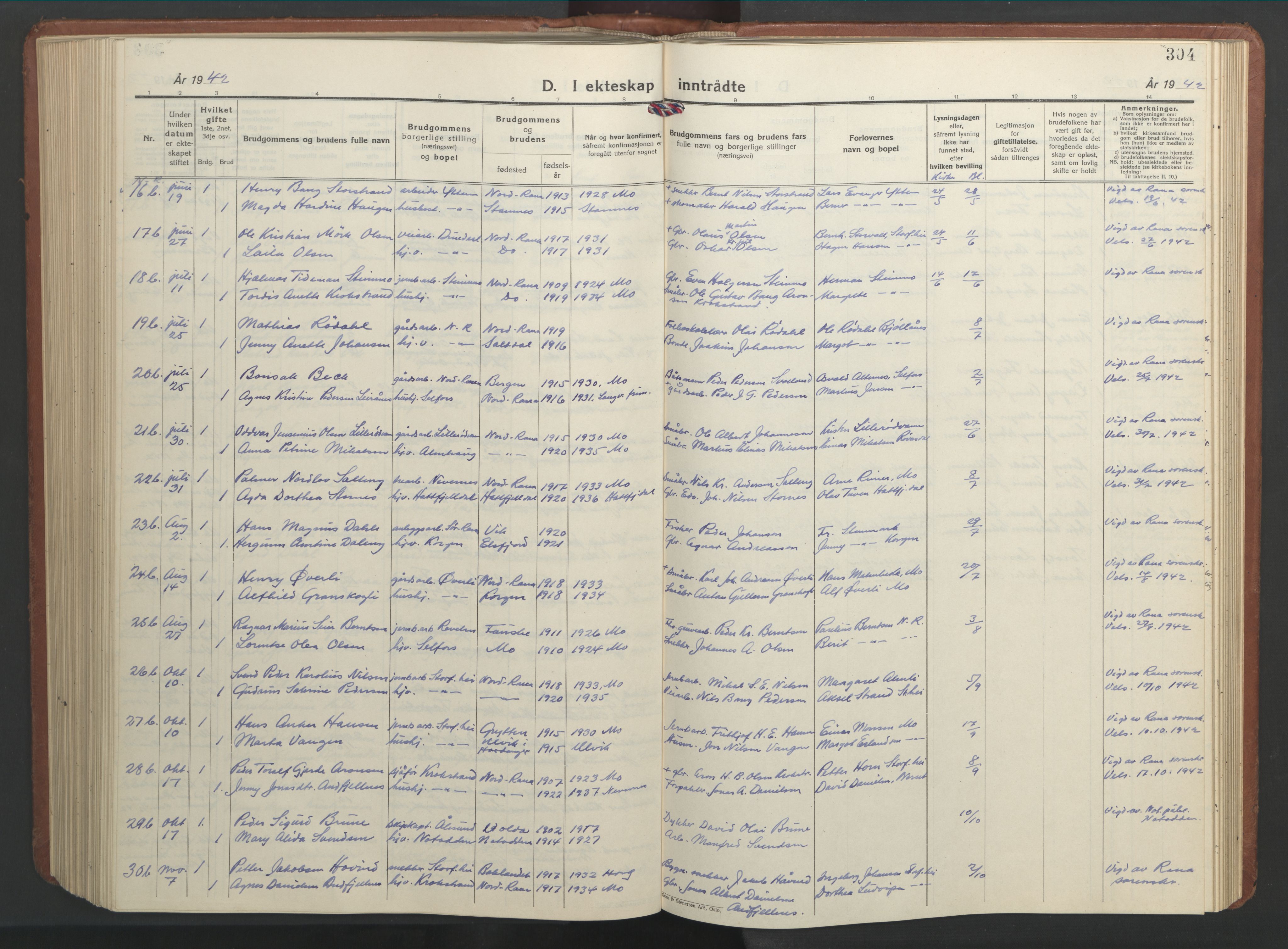 Ministerialprotokoller, klokkerbøker og fødselsregistre - Nordland, AV/SAT-A-1459/827/L0425: Parish register (copy) no. 827C14, 1931-1946, p. 304