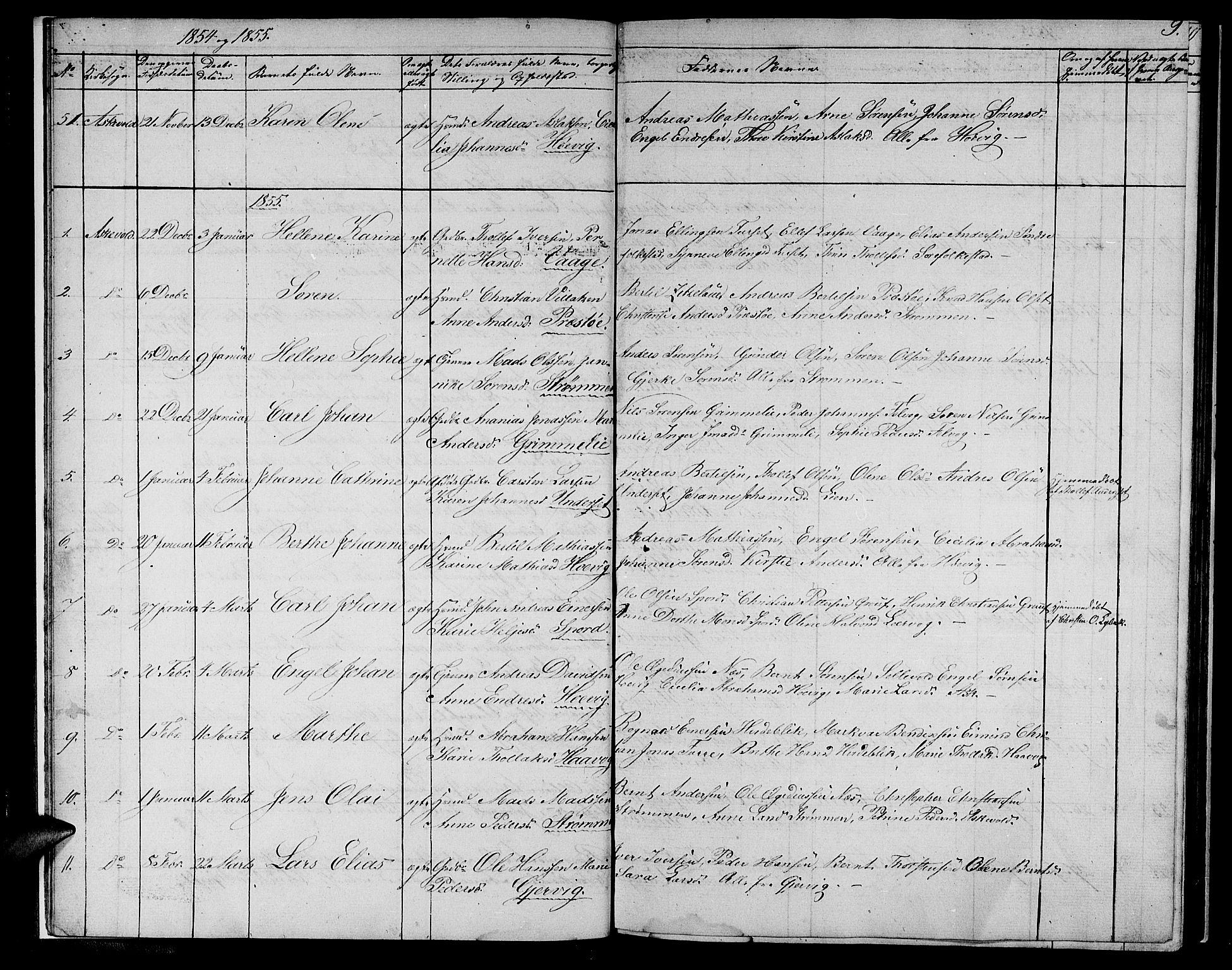 Askvoll sokneprestembete, SAB/A-79501/H/Hab/Haba/L0001: Parish register (copy) no. A 1, 1853-1872, p. 9