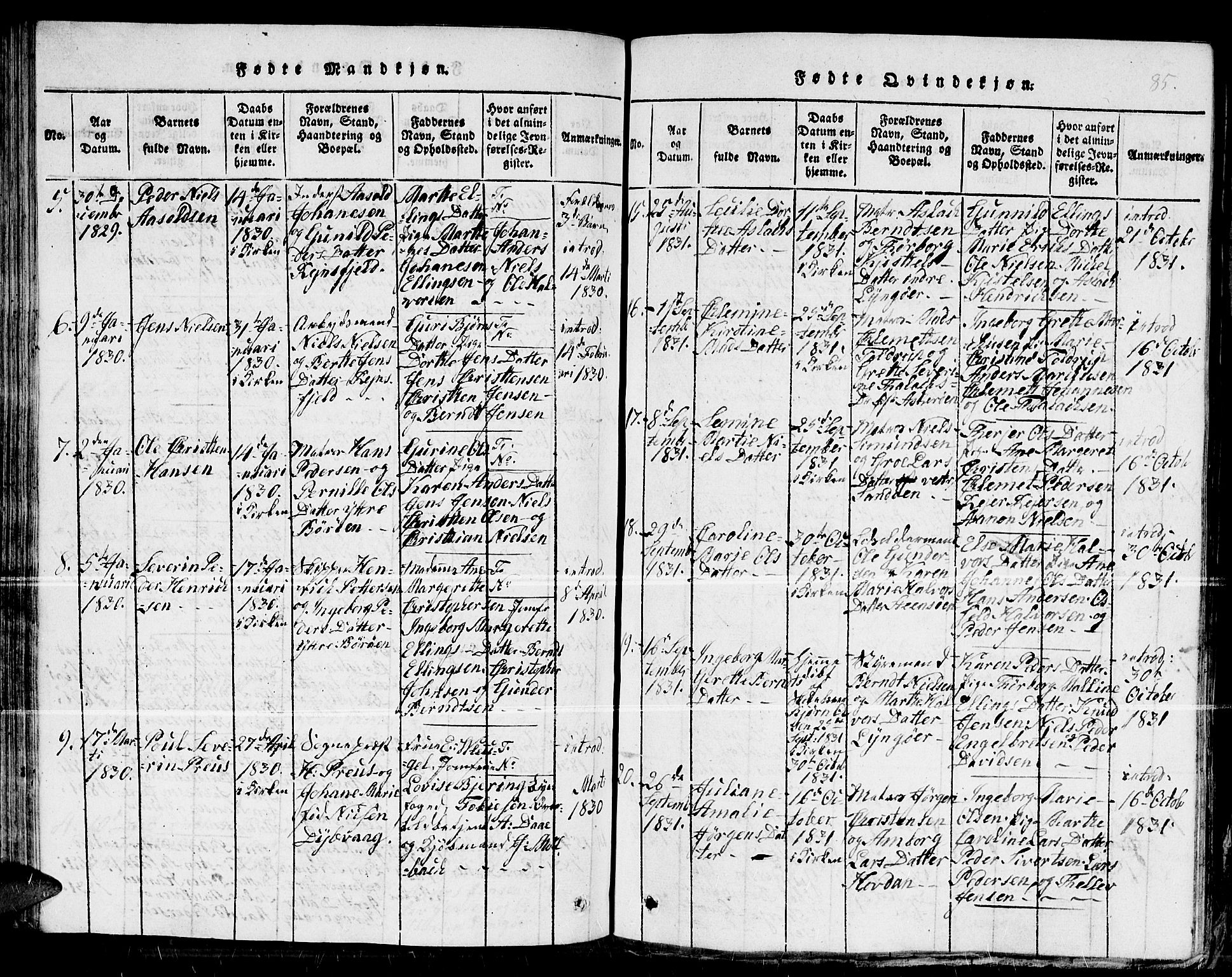 Dypvåg sokneprestkontor, SAK/1111-0007/F/Fb/Fba/L0009: Parish register (copy) no. B 9, 1816-1842, p. 85