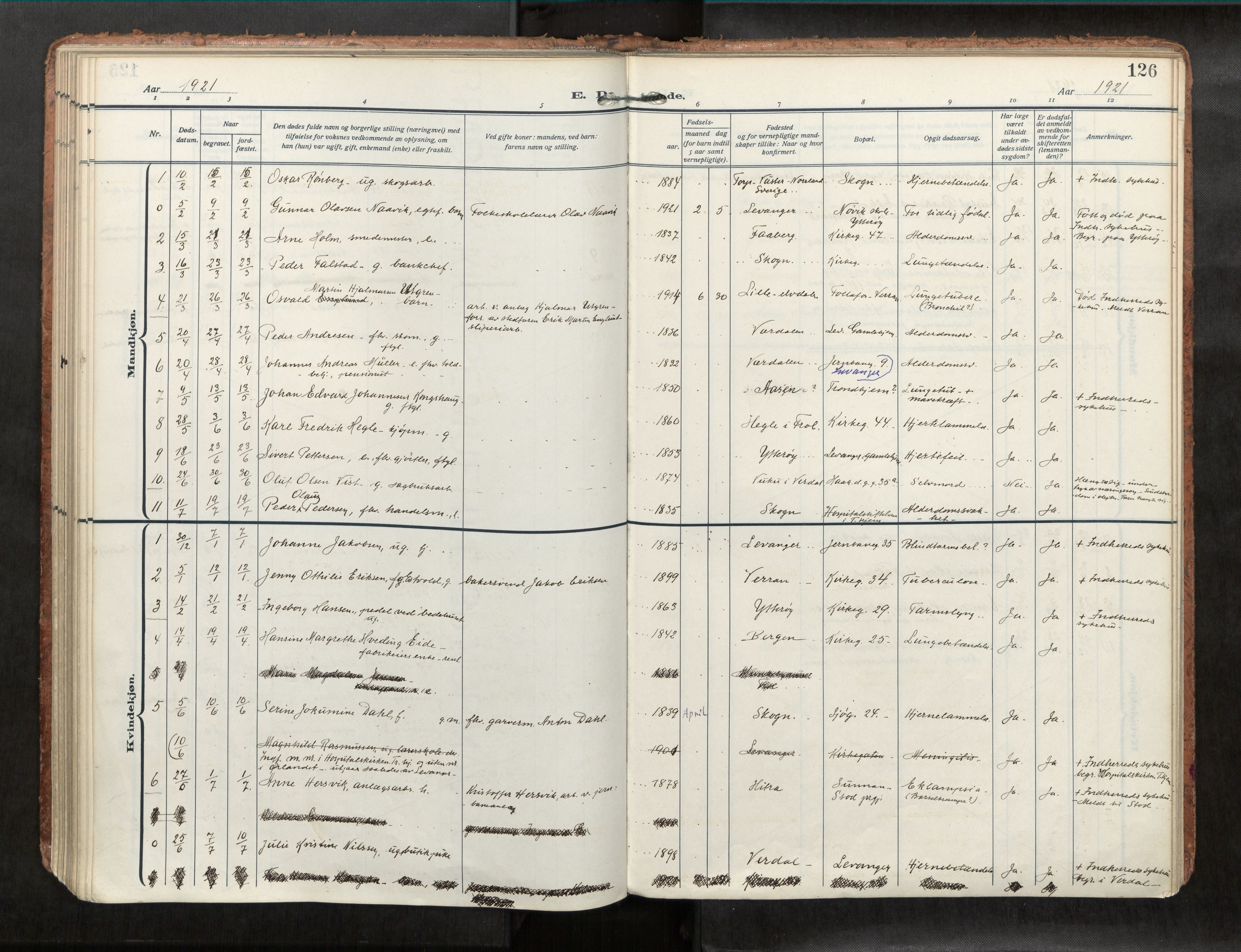 Levanger sokneprestkontor, SAT/A-1301/2/H/Haa/L0001: Parish register (official) no. 1, 1912-1932, p. 126