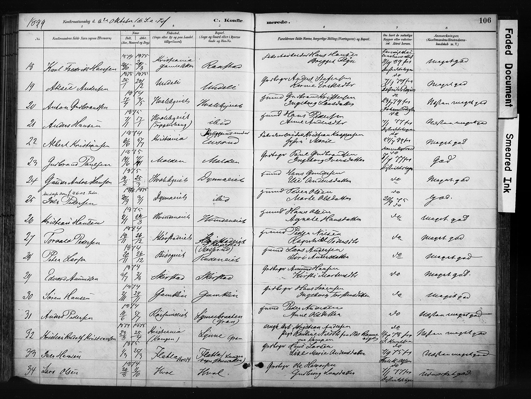 Gran prestekontor, SAH/PREST-112/H/Ha/Haa/L0017: Parish register (official) no. 17, 1889-1897, p. 106