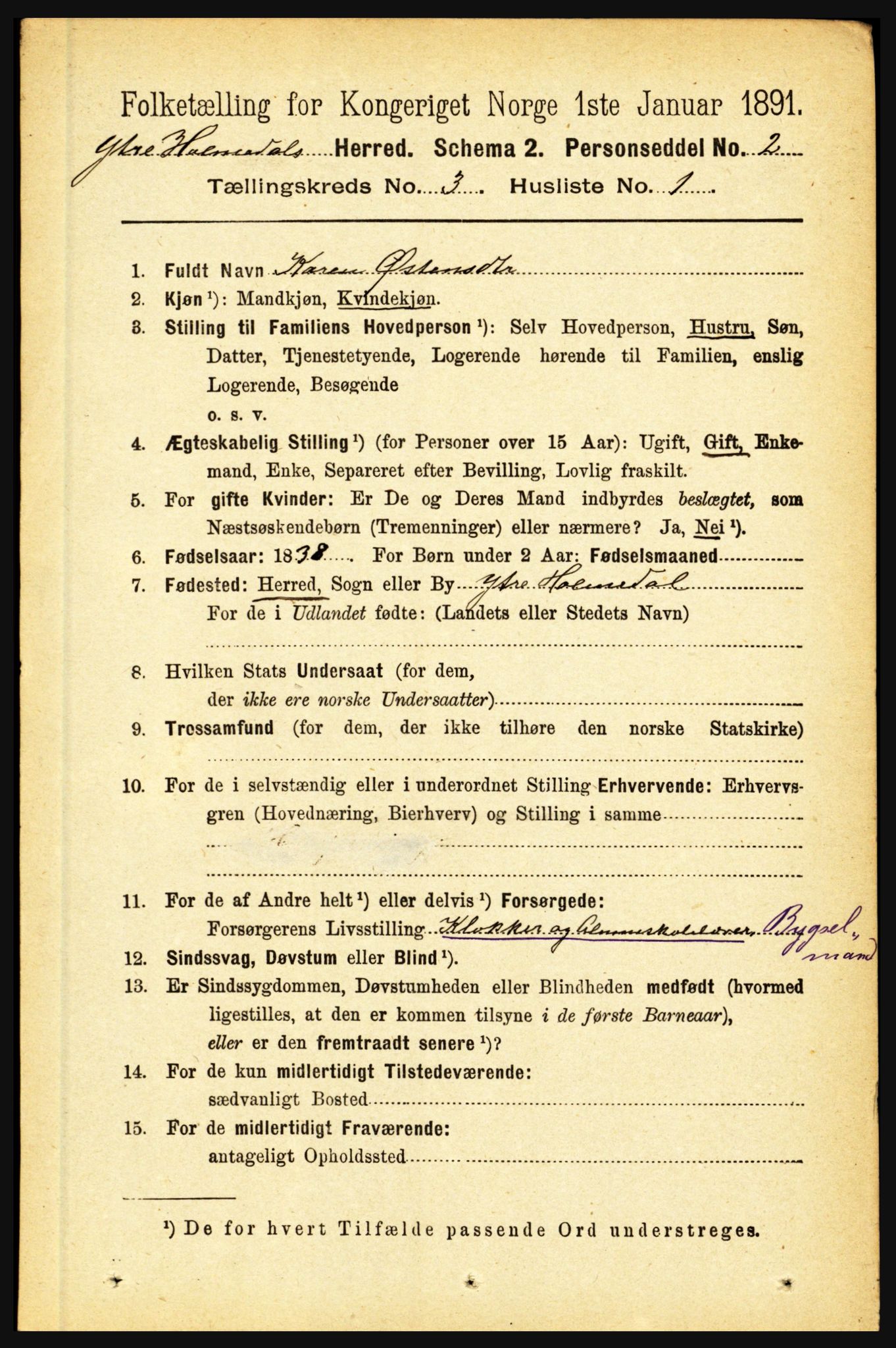 RA, 1891 census for 1429 Ytre Holmedal, 1891, p. 636