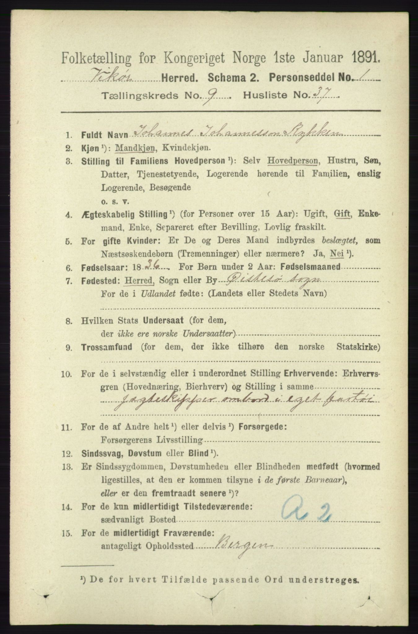 RA, 1891 census for 1238 Vikør, 1891, p. 2891