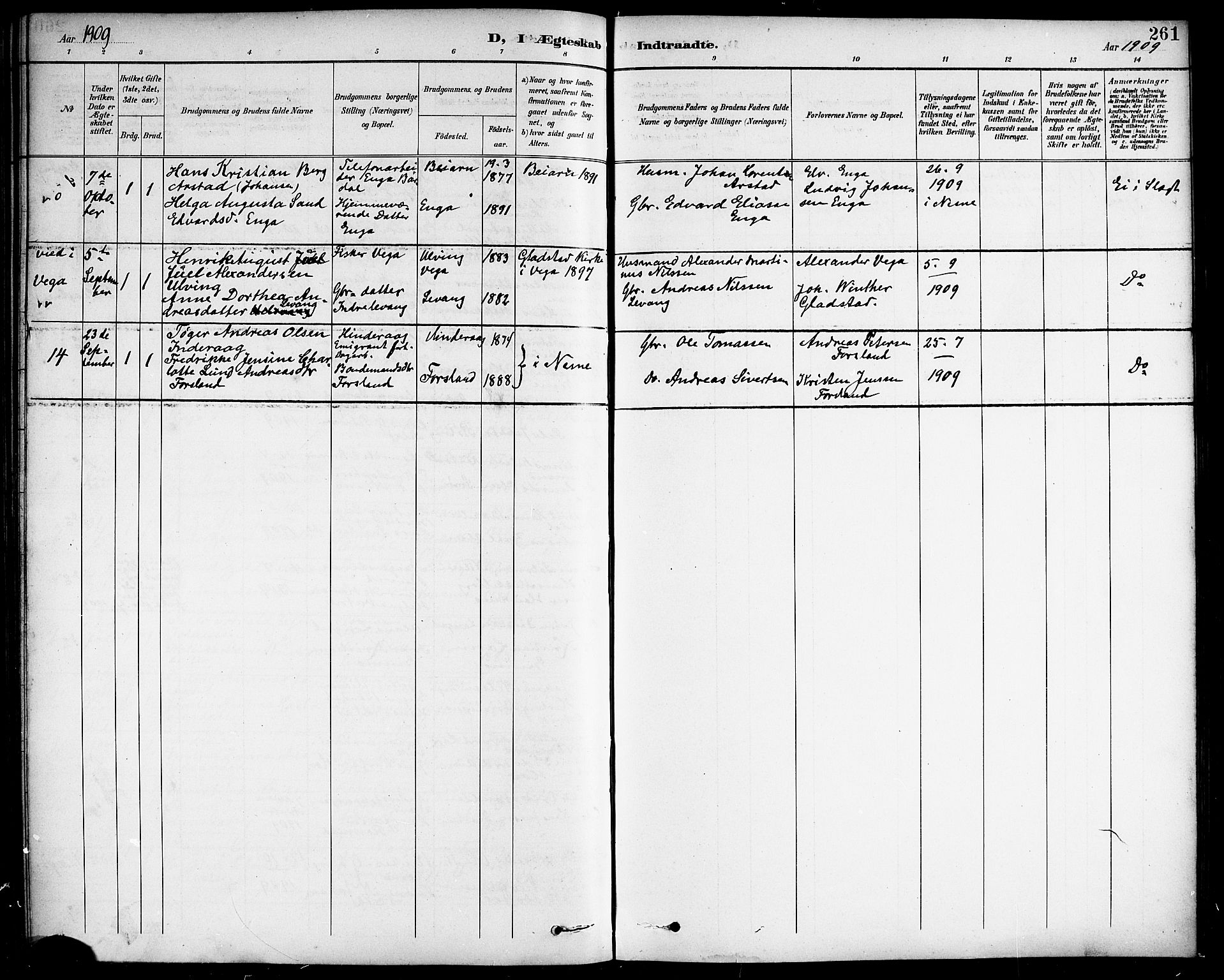 Ministerialprotokoller, klokkerbøker og fødselsregistre - Nordland, AV/SAT-A-1459/838/L0559: Parish register (copy) no. 838C06, 1893-1910, p. 261