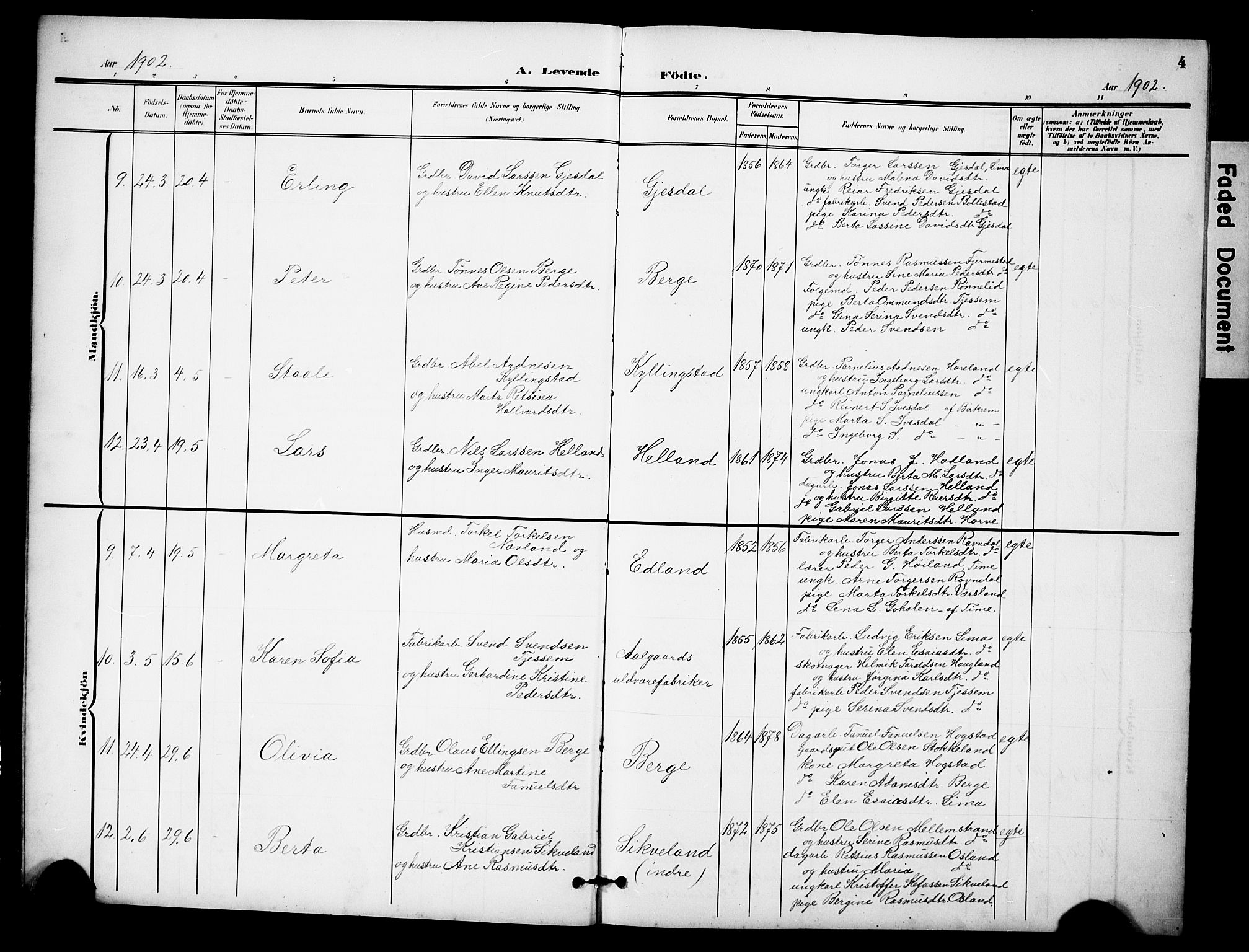 Lye sokneprestkontor, AV/SAST-A-101794/001/30BB/L0009: Parish register (copy) no. B 9, 1902-1923, p. 4