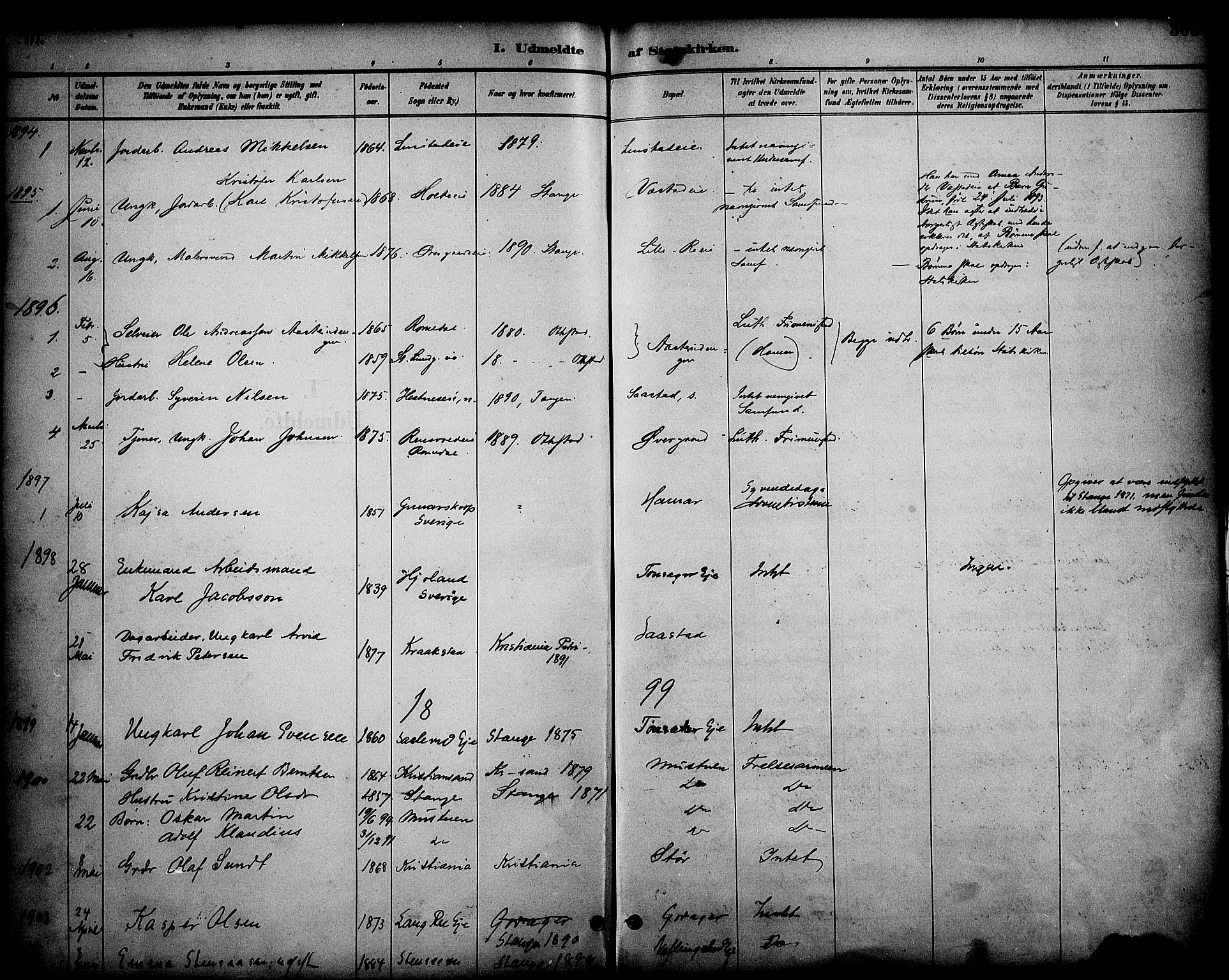 Stange prestekontor, SAH/PREST-002/K/L0020: Parish register (official) no. 20, 1894-1905, p. 305