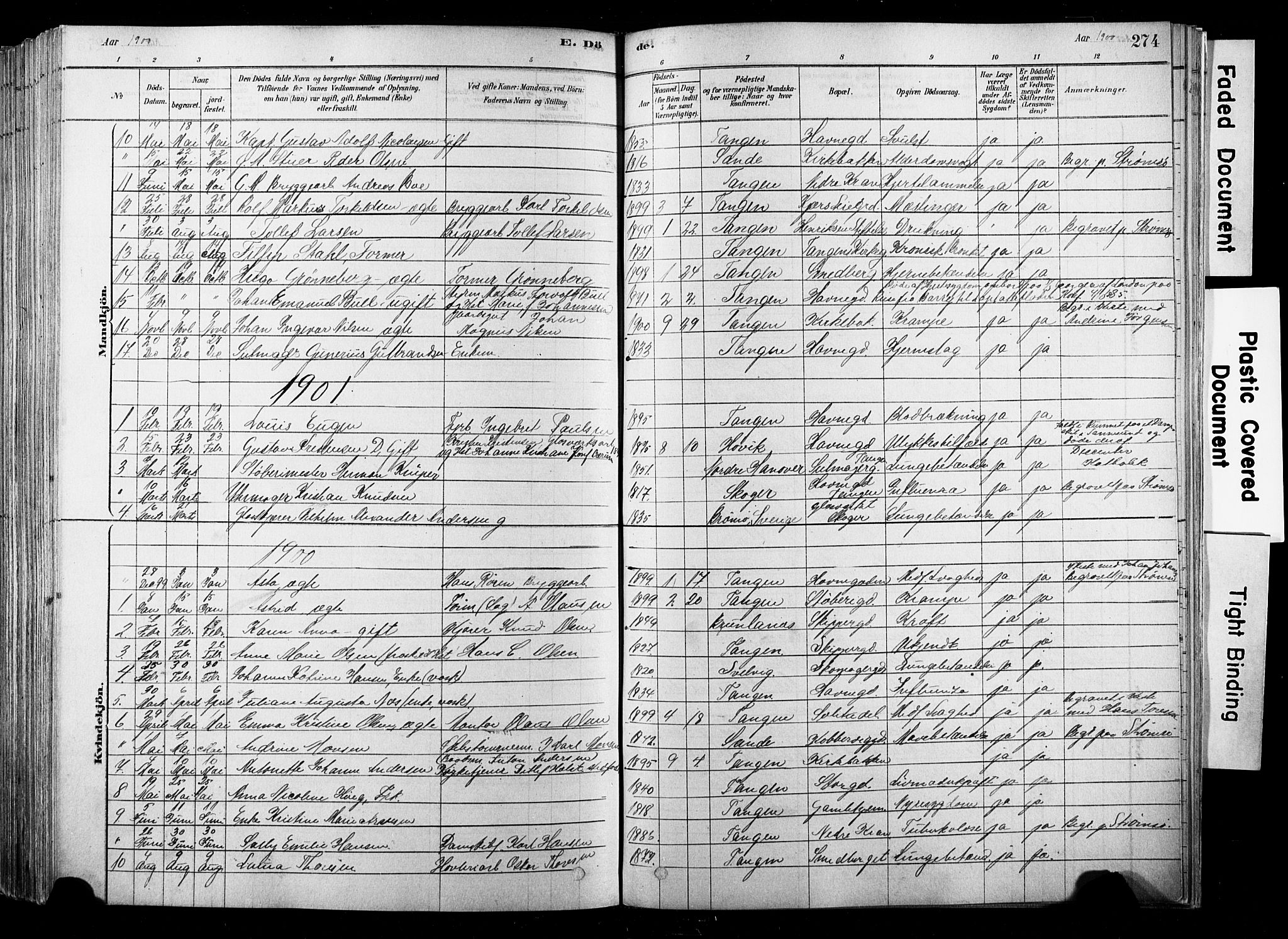 Strømsø kirkebøker, SAKO/A-246/F/Fb/L0006: Parish register (official) no. II 6, 1879-1910, p. 274