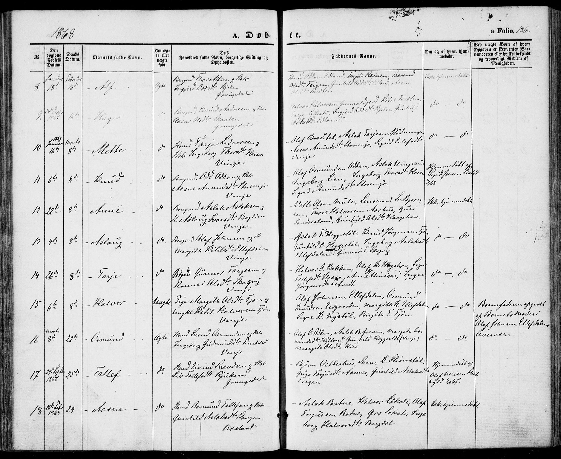 Vinje kirkebøker, AV/SAKO-A-312/F/Fa/L0004: Parish register (official) no. I 4, 1843-1869, p. 126