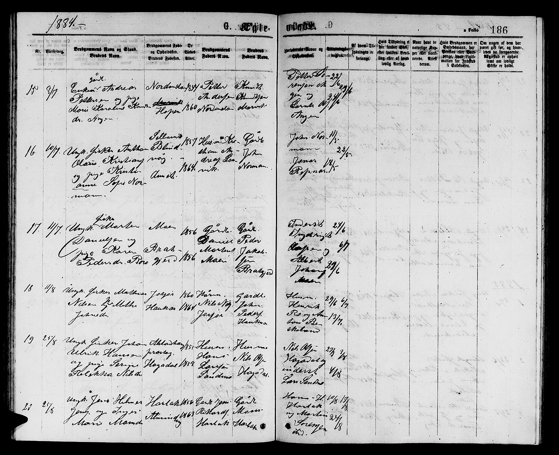 Ministerialprotokoller, klokkerbøker og fødselsregistre - Sør-Trøndelag, AV/SAT-A-1456/657/L0715: Parish register (copy) no. 657C02, 1873-1888, p. 186