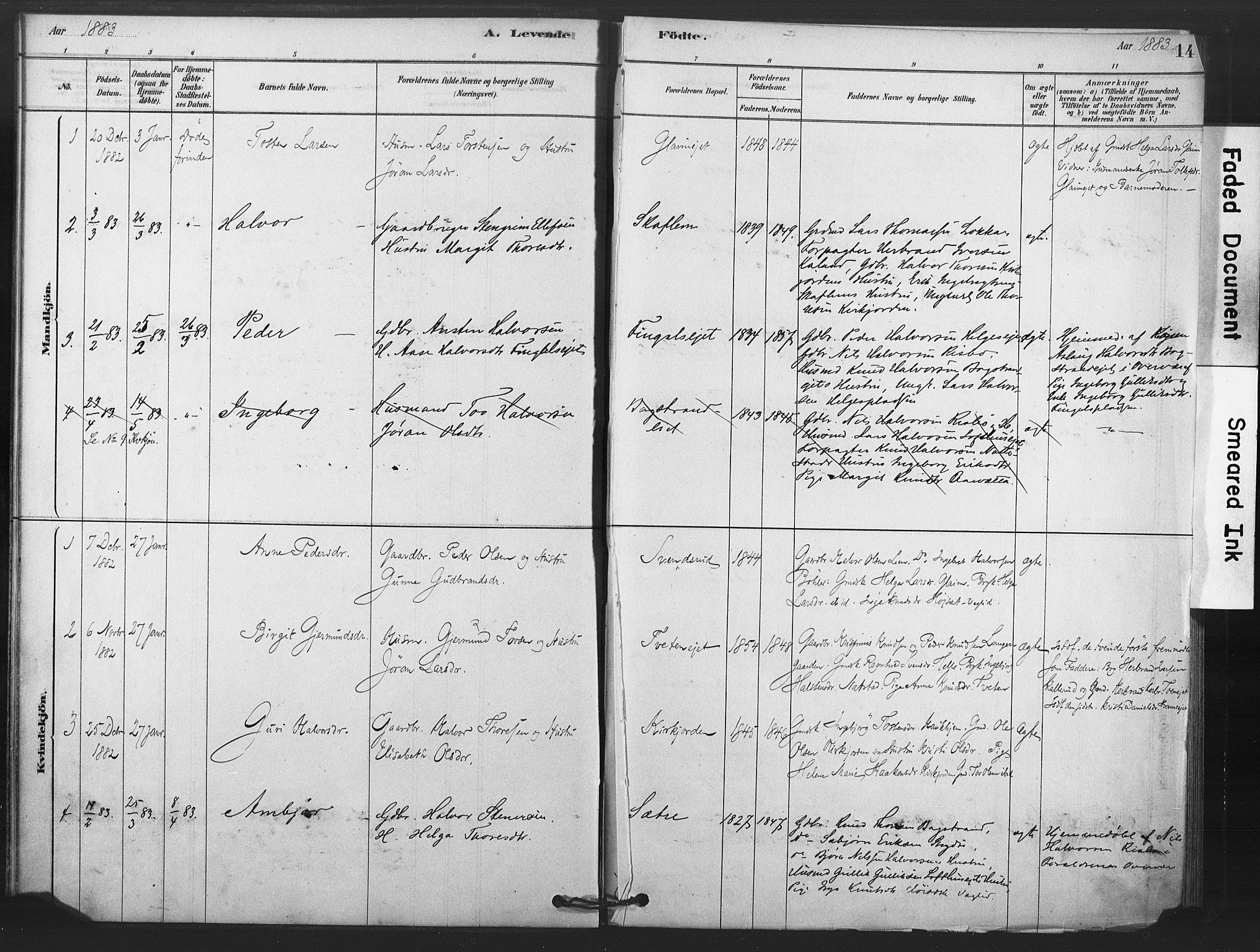 Rollag kirkebøker, AV/SAKO-A-240/F/Fb/L0001: Parish register (official) no. II 1, 1878-1899, p. 14