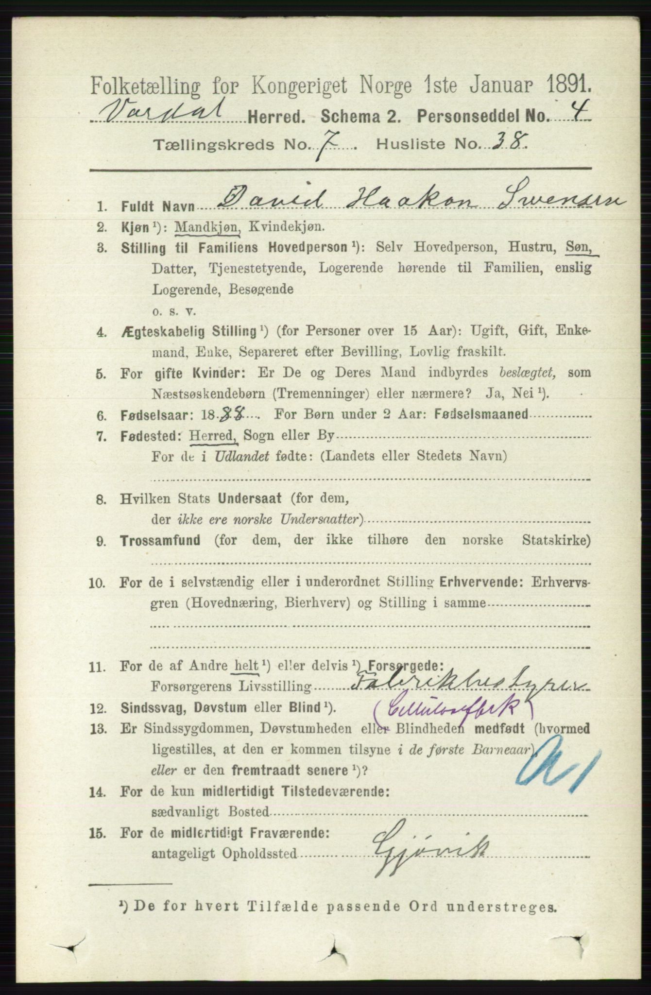 RA, 1891 census for 0527 Vardal, 1891, p. 3230