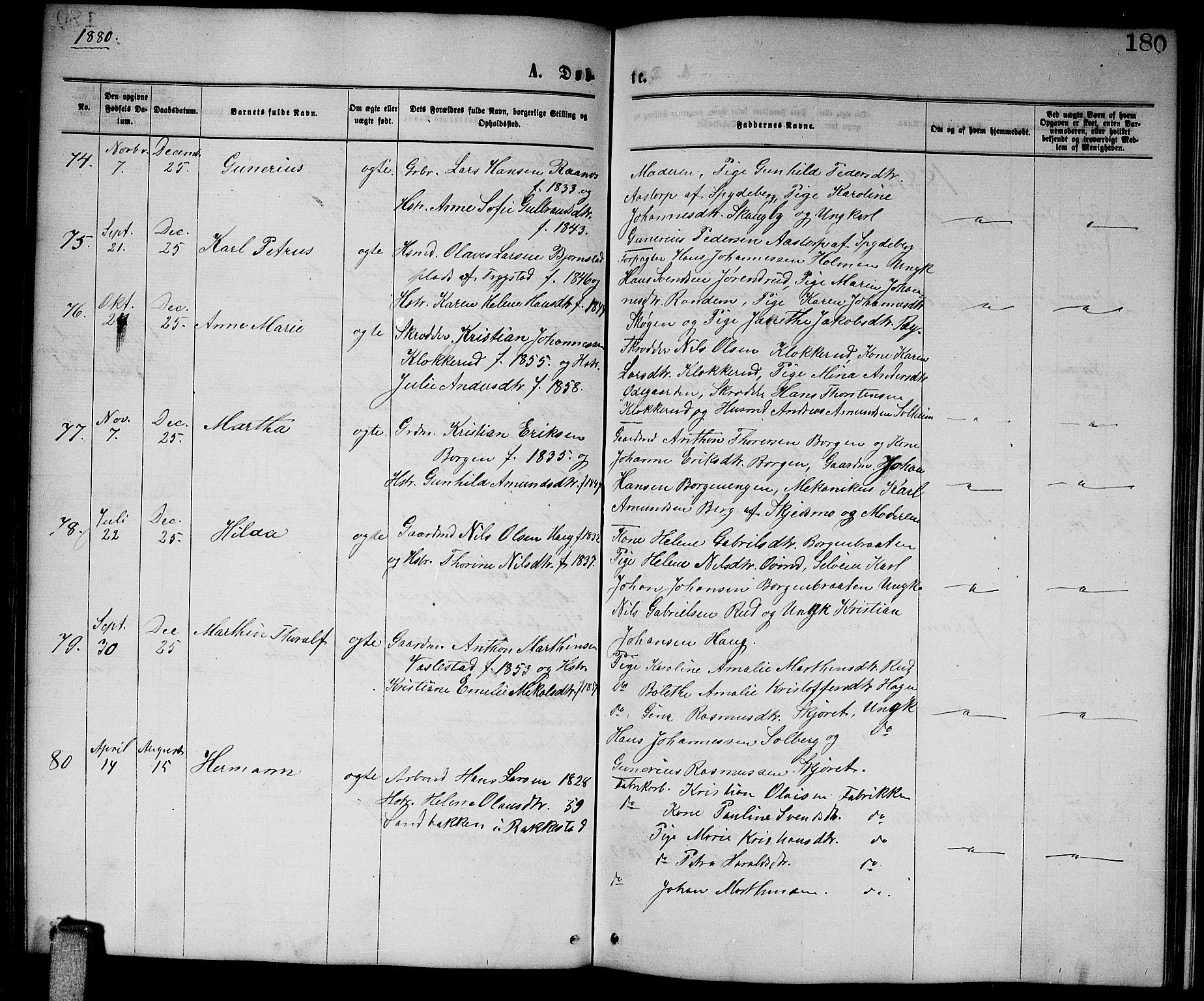 Enebakk prestekontor Kirkebøker, AV/SAO-A-10171c/G/Ga/L0005: Parish register (copy) no. I 5, 1867-1888, p. 180