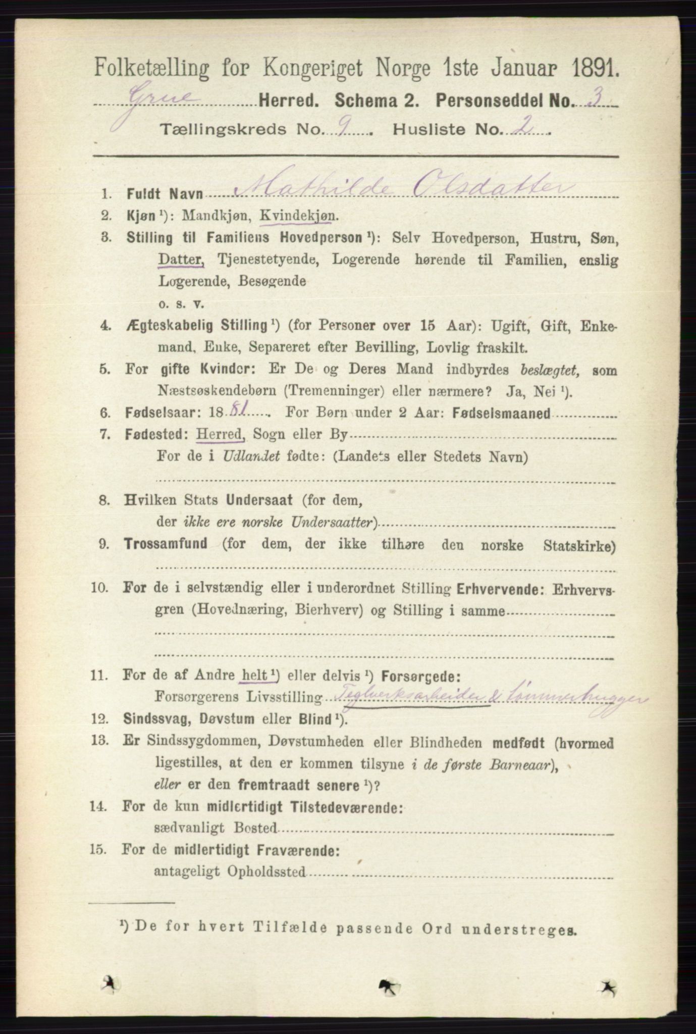 RA, 1891 census for 0423 Grue, 1891, p. 4889