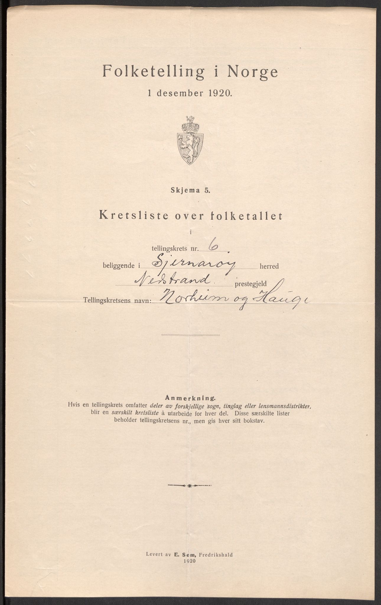 SAST, 1920 census for Sjernarøy, 1920, p. 28