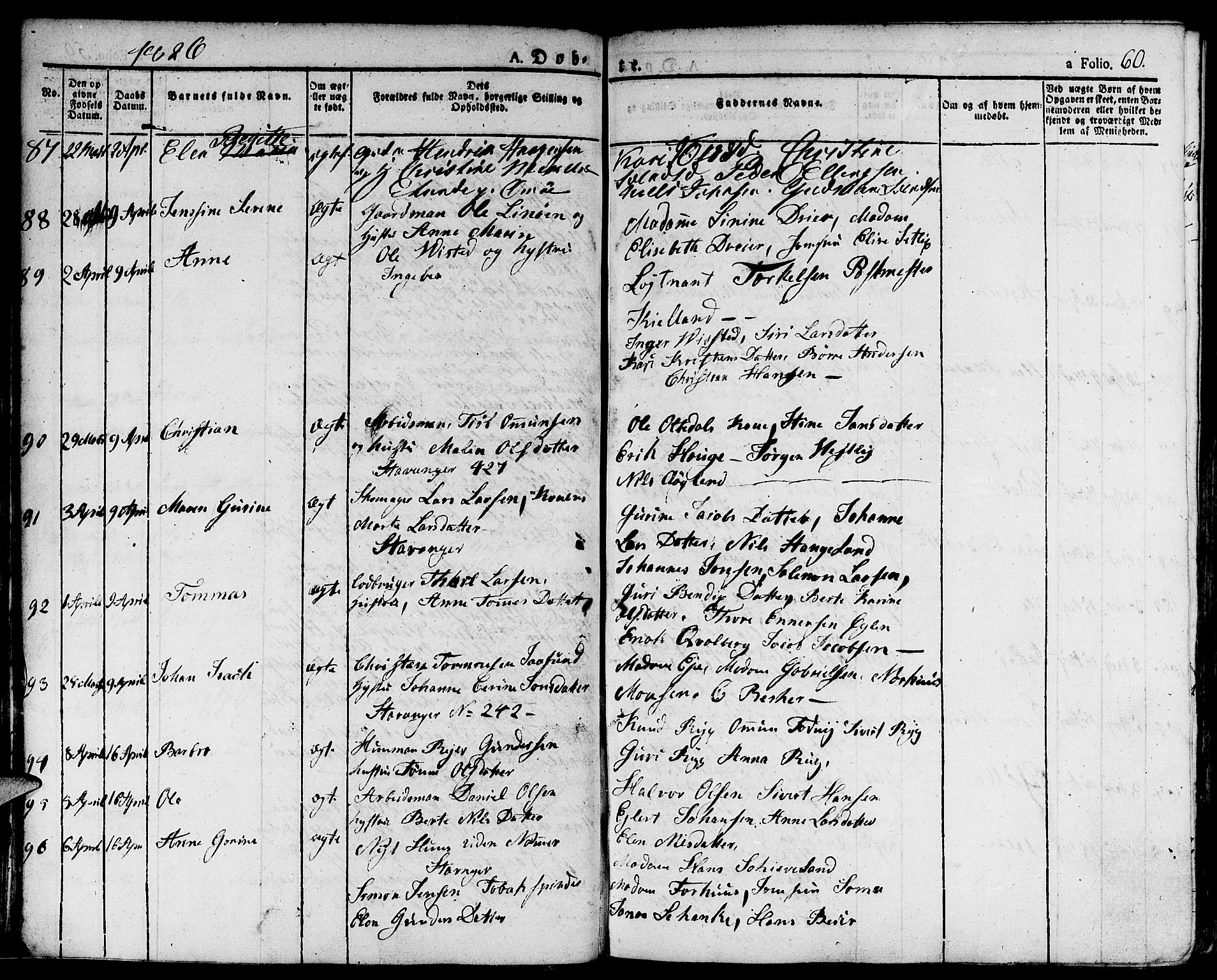 Domkirken sokneprestkontor, SAST/A-101812/001/30/30BA/L0009: Parish register (official) no. A 9, 1821-1832, p. 60