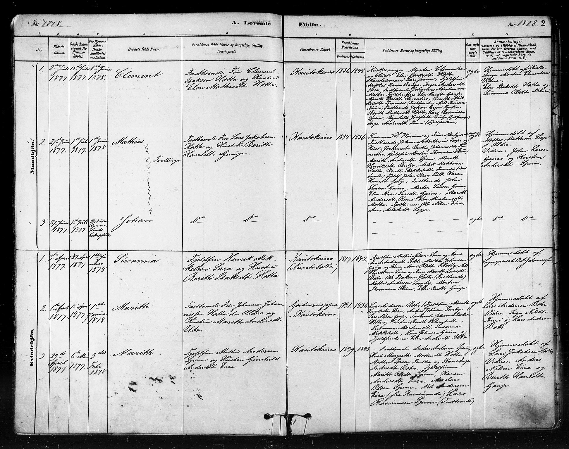 Kautokeino sokneprestembete, AV/SATØ-S-1340/H/Ha/L0004.kirke: Parish register (official) no. 4, 1877-1896, p. 2