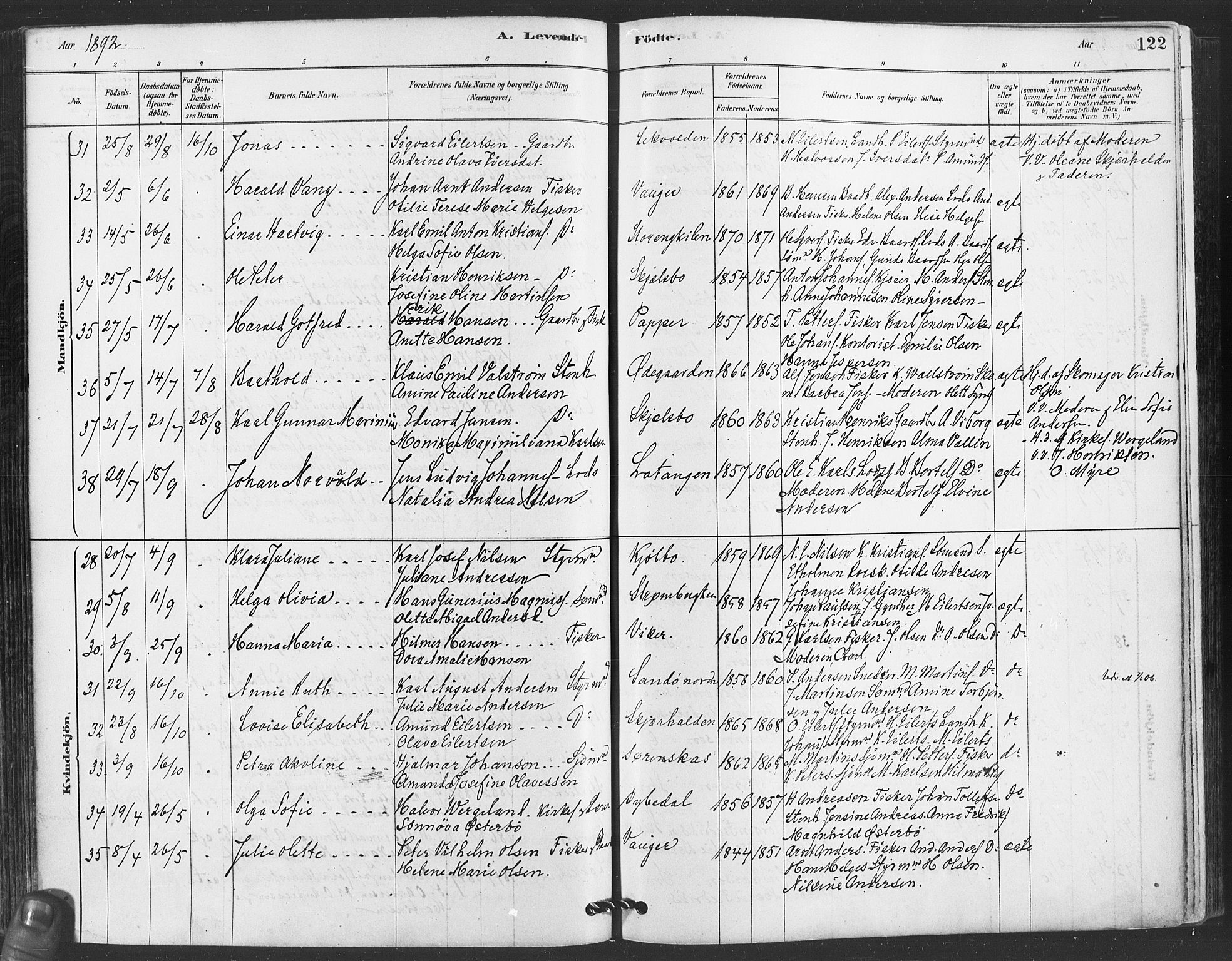 Hvaler prestekontor Kirkebøker, AV/SAO-A-2001/F/Fa/L0008: Parish register (official) no. I 8, 1878-1895, p. 122