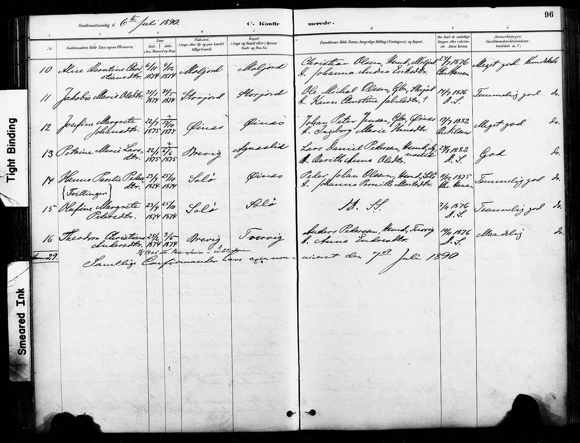 Ministerialprotokoller, klokkerbøker og fødselsregistre - Nordland, AV/SAT-A-1459/846/L0646: Parish register (official) no. 846A04, 1887-1901, p. 96