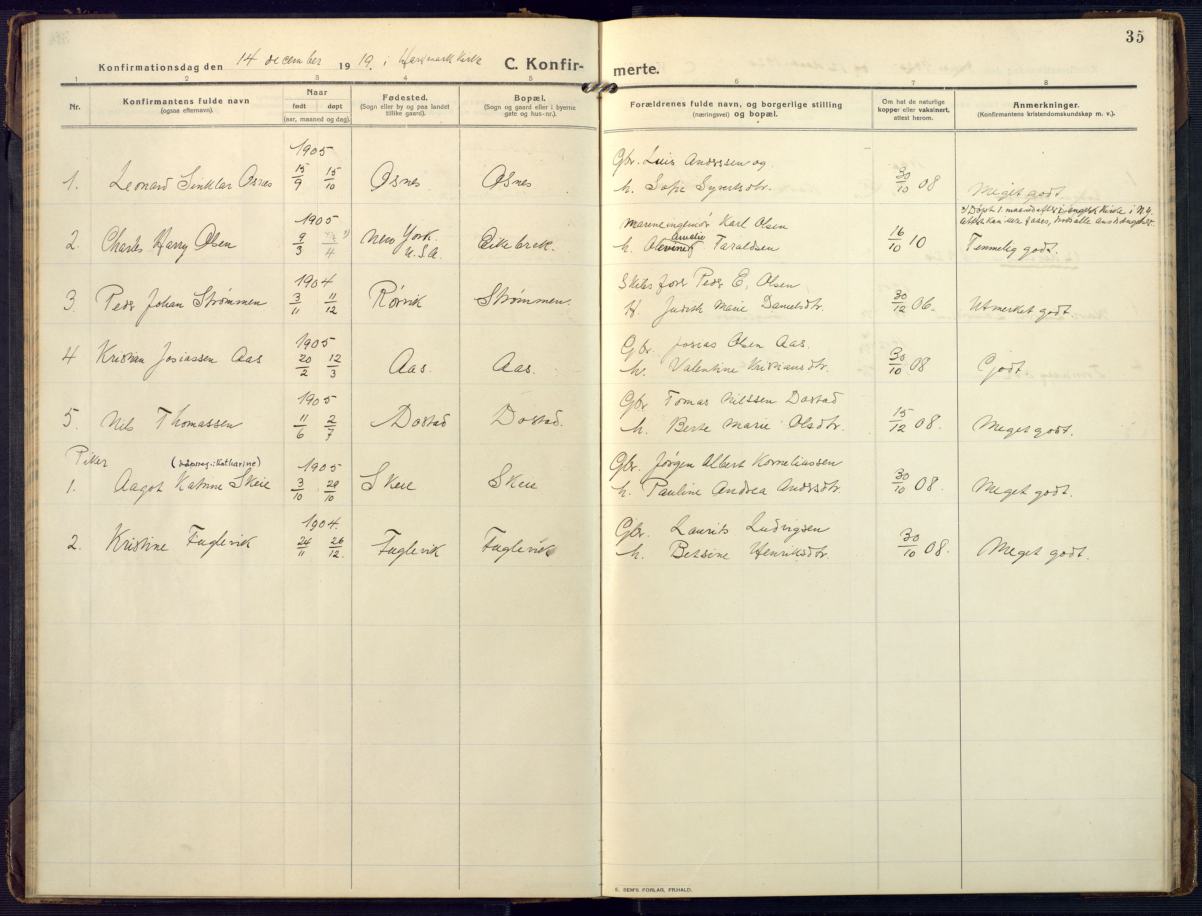 Mandal sokneprestkontor, SAK/1111-0030/F/Fa/Fab/L0003: Parish register (official) no. A 3, 1913-1933, p. 35