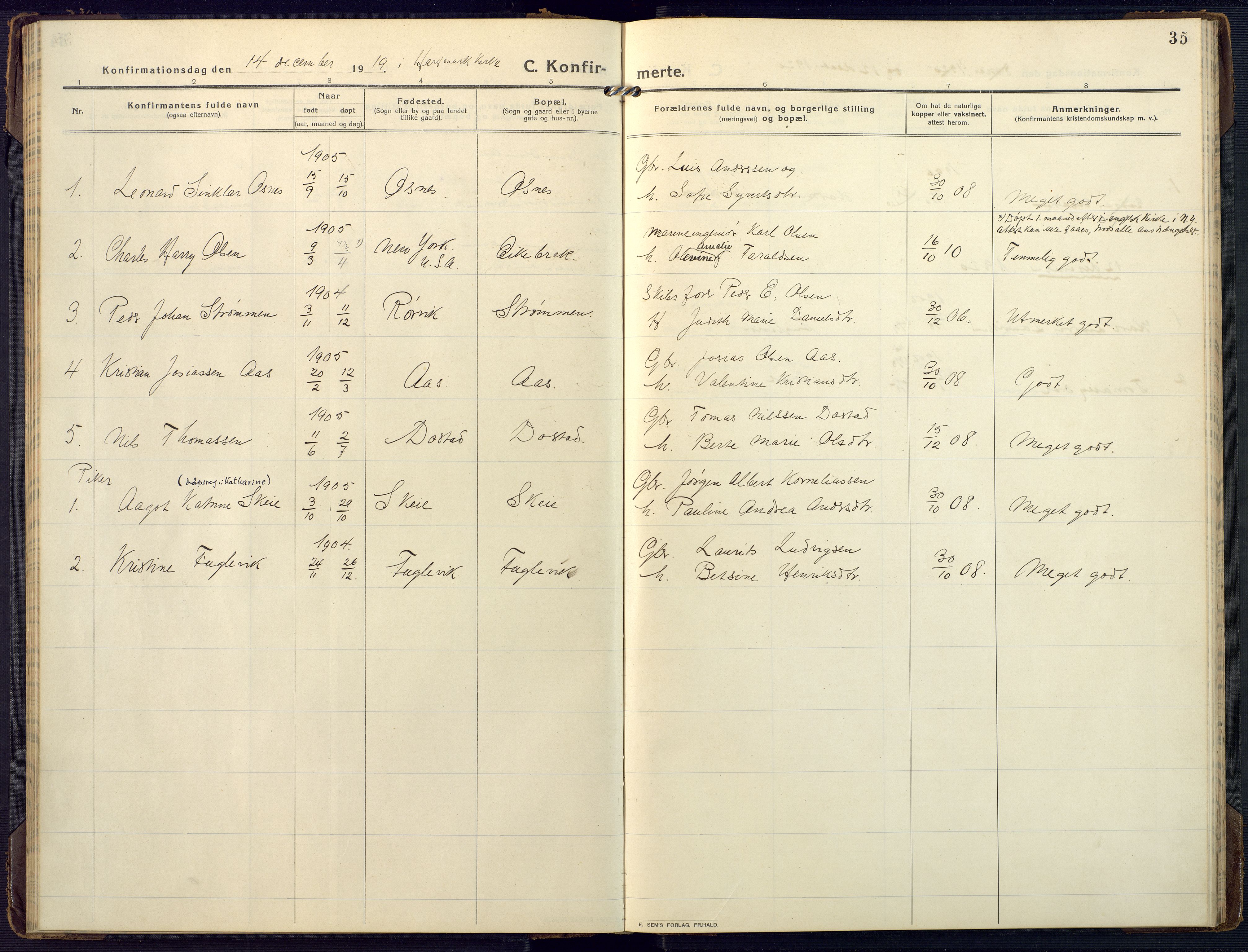 Mandal sokneprestkontor, AV/SAK-1111-0030/F/Fa/Fab/L0003: Parish register (official) no. A 3, 1913-1933, p. 35