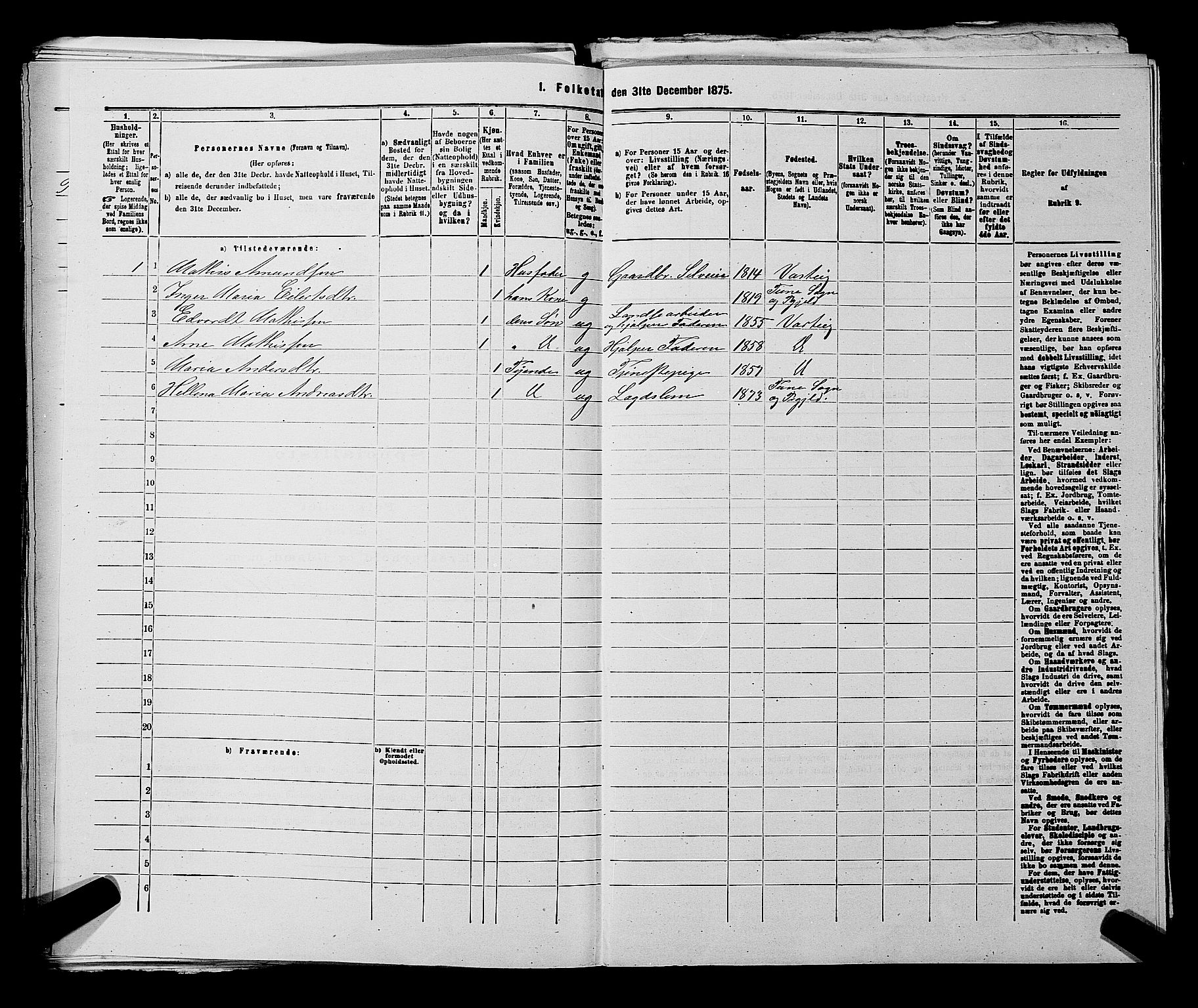 RA, 1875 census for 0114P Varteig, 1875, p. 257