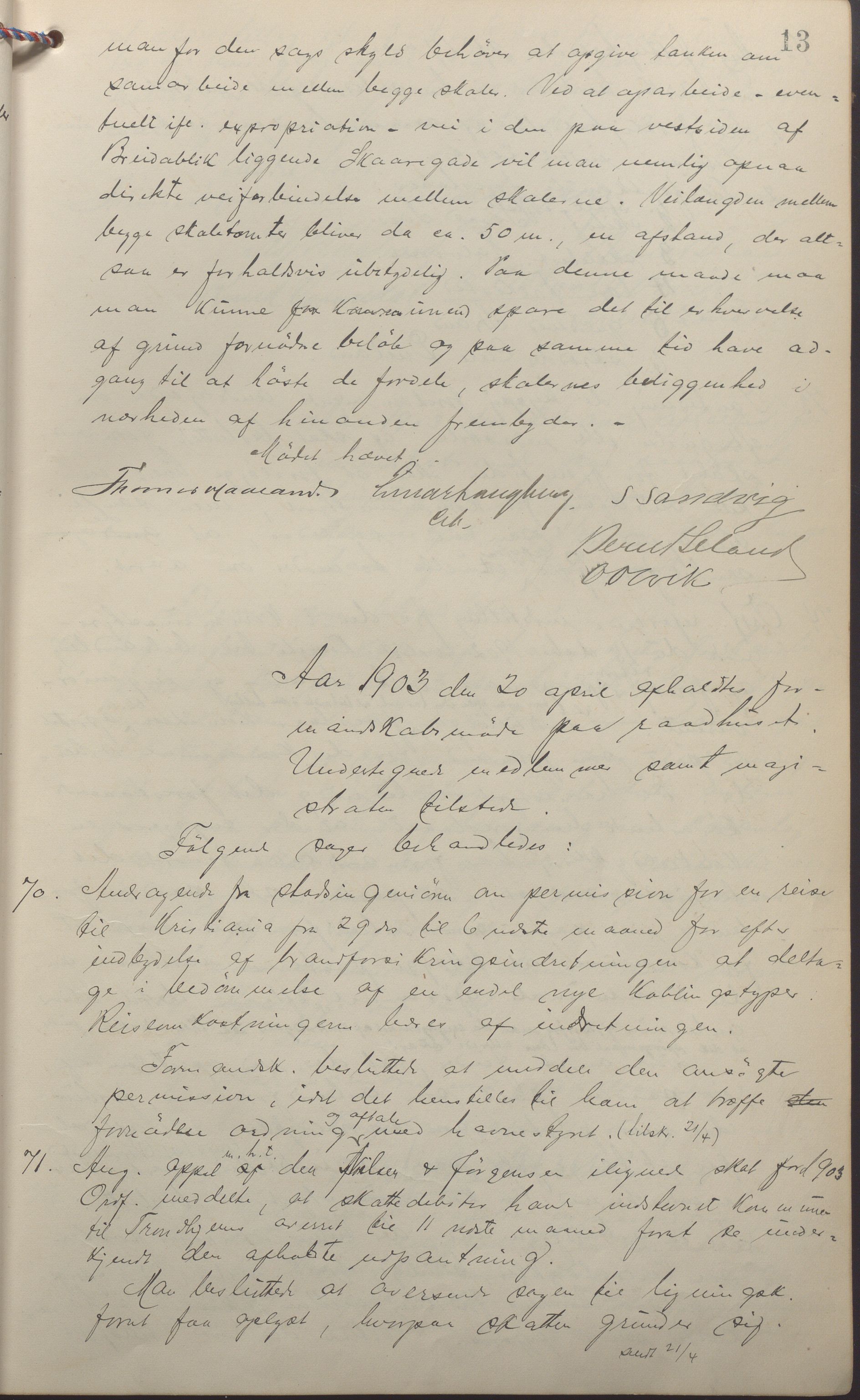 Haugesund kommune - Formannskapet, IKAR/X-0001/A/L0008: Møtebok, 1903-1906, p. 13a