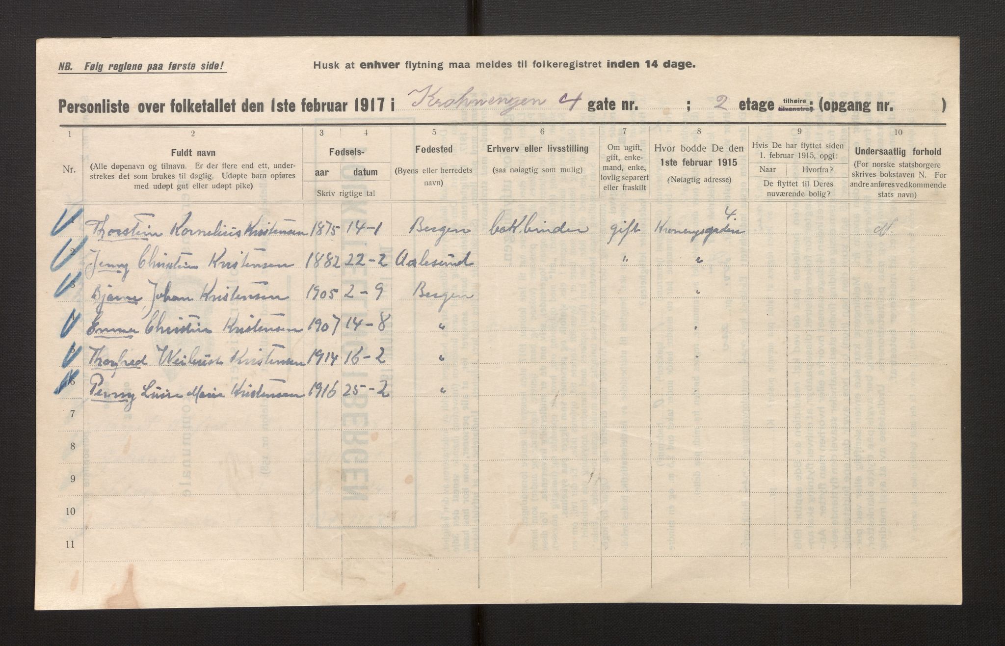 SAB, Municipal Census 1917 for Bergen, 1917, p. 19832