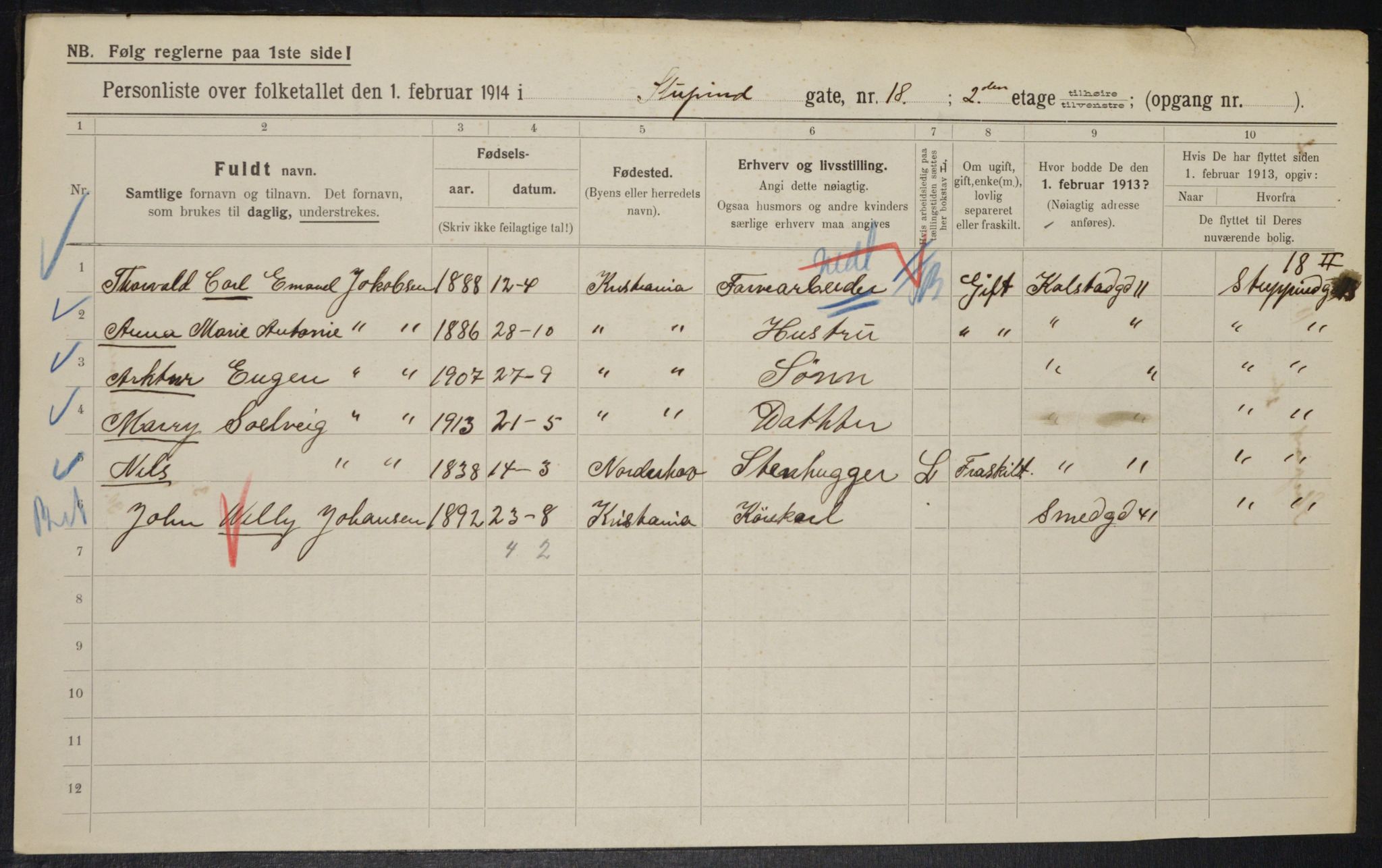 OBA, Municipal Census 1914 for Kristiania, 1914, p. 105286