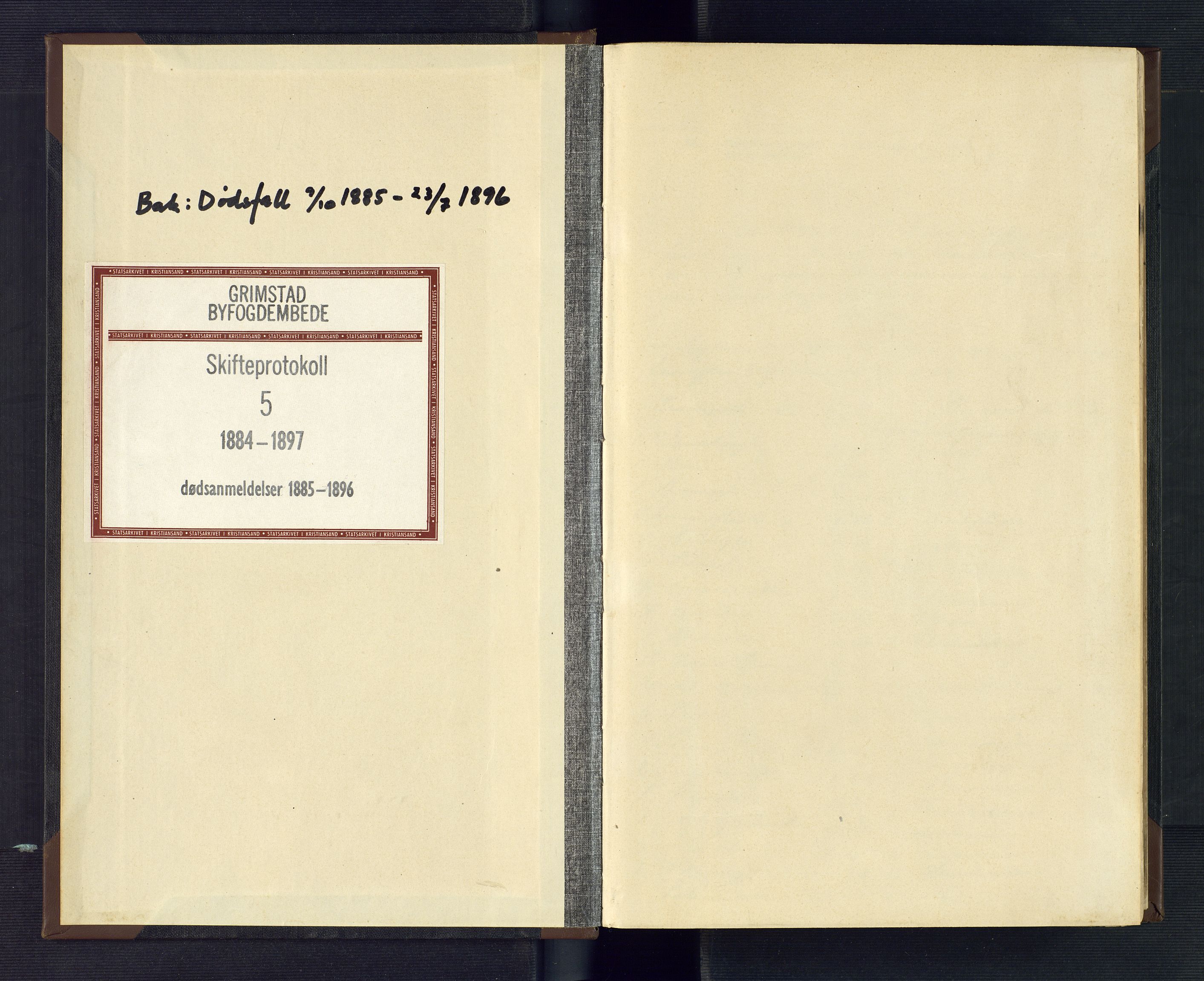 Grimstad byfogd, AV/SAK-1222-0003/H/Hc/L0005: Skifteprotokoll nr. 5, 1884-1897
