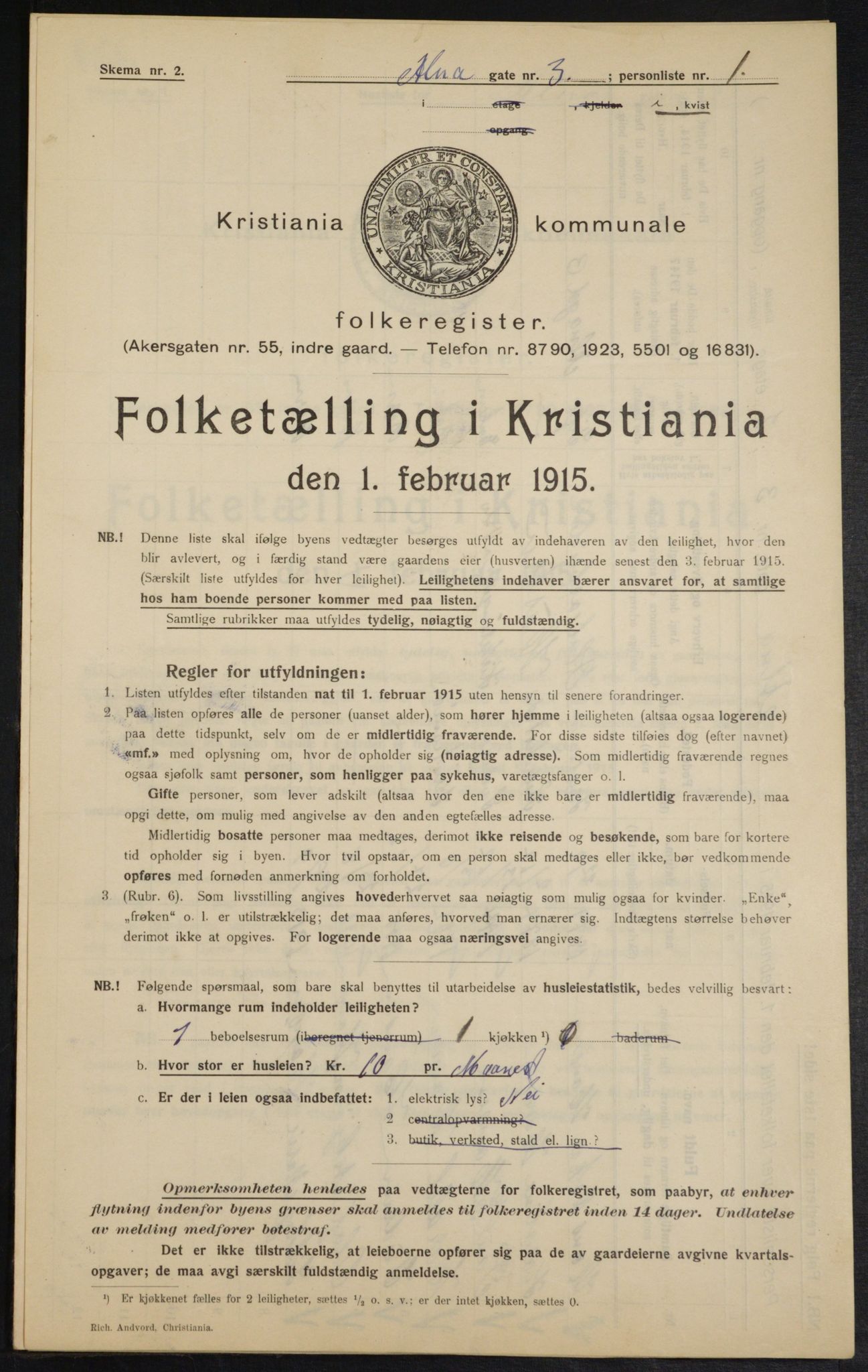 OBA, Municipal Census 1915 for Kristiania, 1915, p. 1126