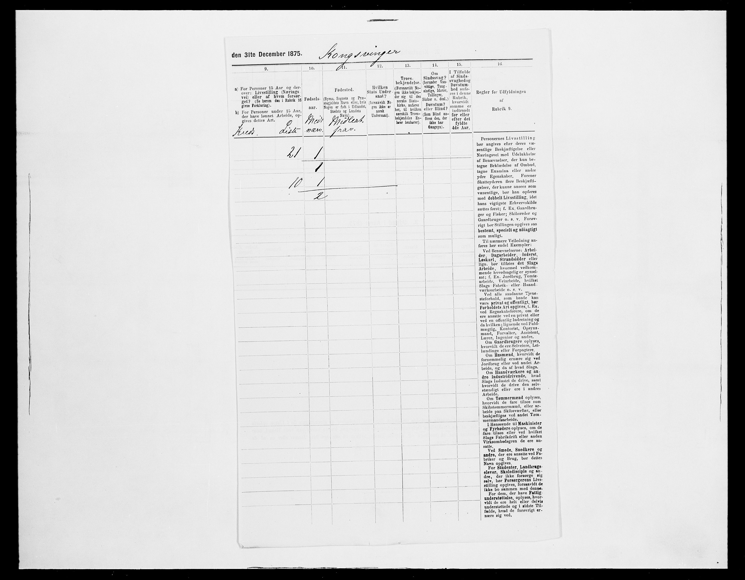 SAH, 1875 census for 0402B Vinger/Kongsvinger, 1875, p. 198