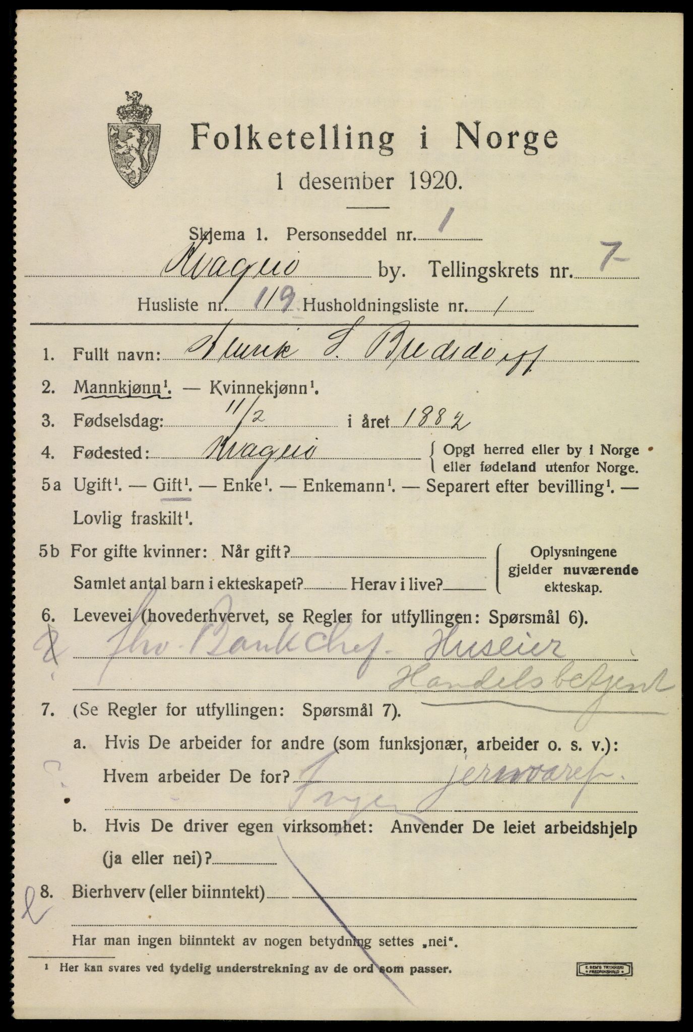 SAKO, 1920 census for Kragerø, 1920, p. 11059