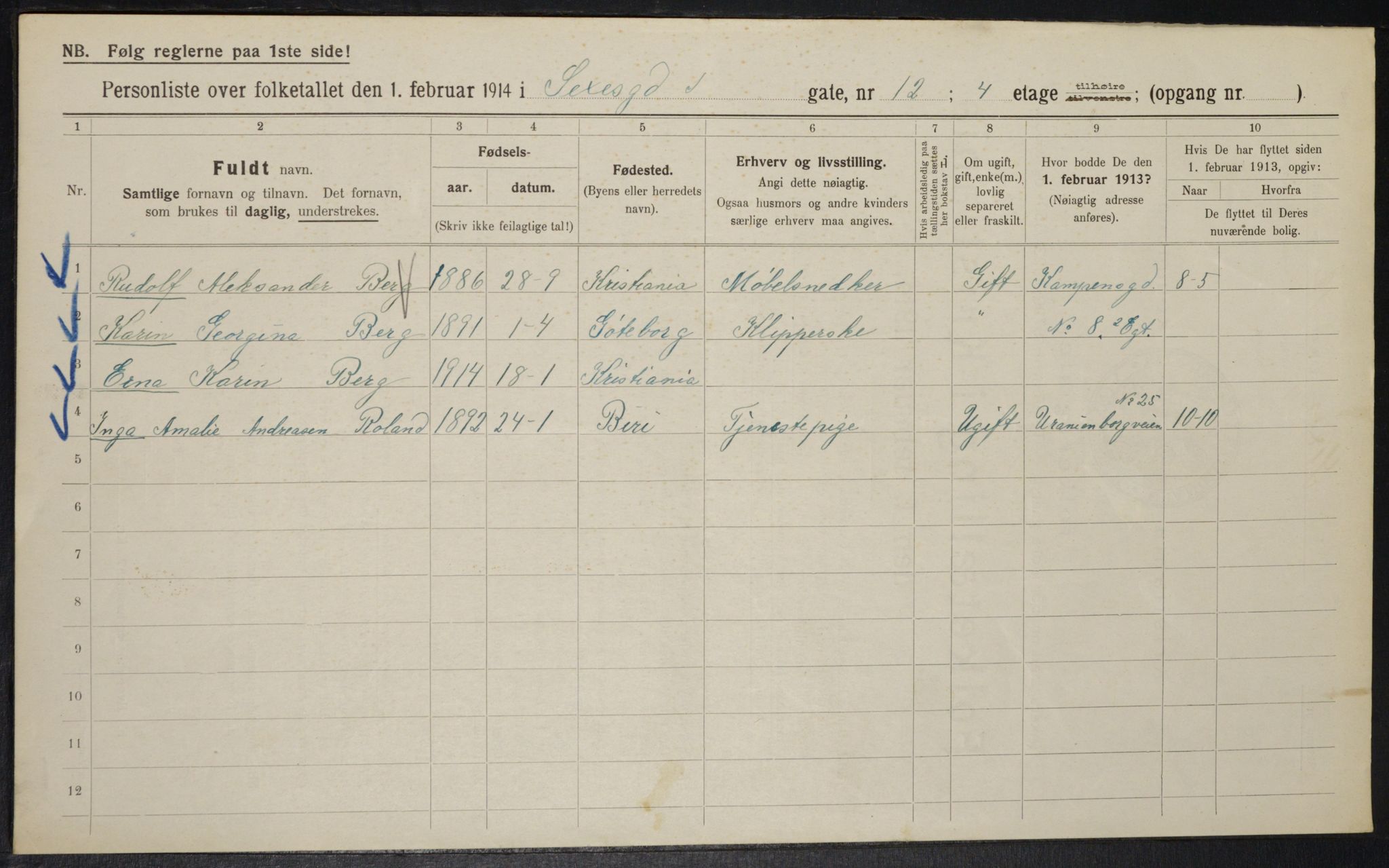 OBA, Municipal Census 1914 for Kristiania, 1914, p. 94628