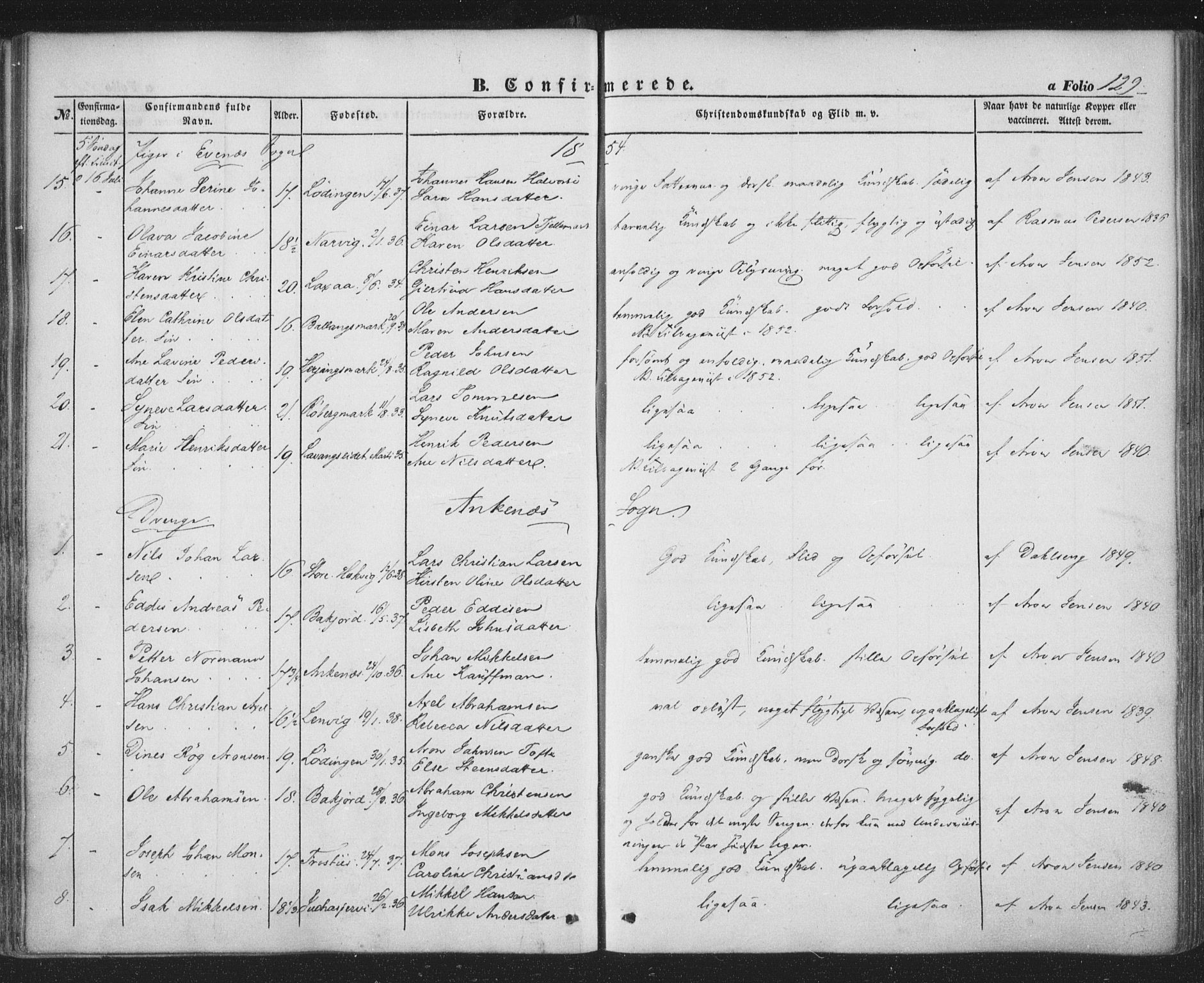 Ministerialprotokoller, klokkerbøker og fødselsregistre - Nordland, AV/SAT-A-1459/863/L0895: Parish register (official) no. 863A07, 1851-1860, p. 129