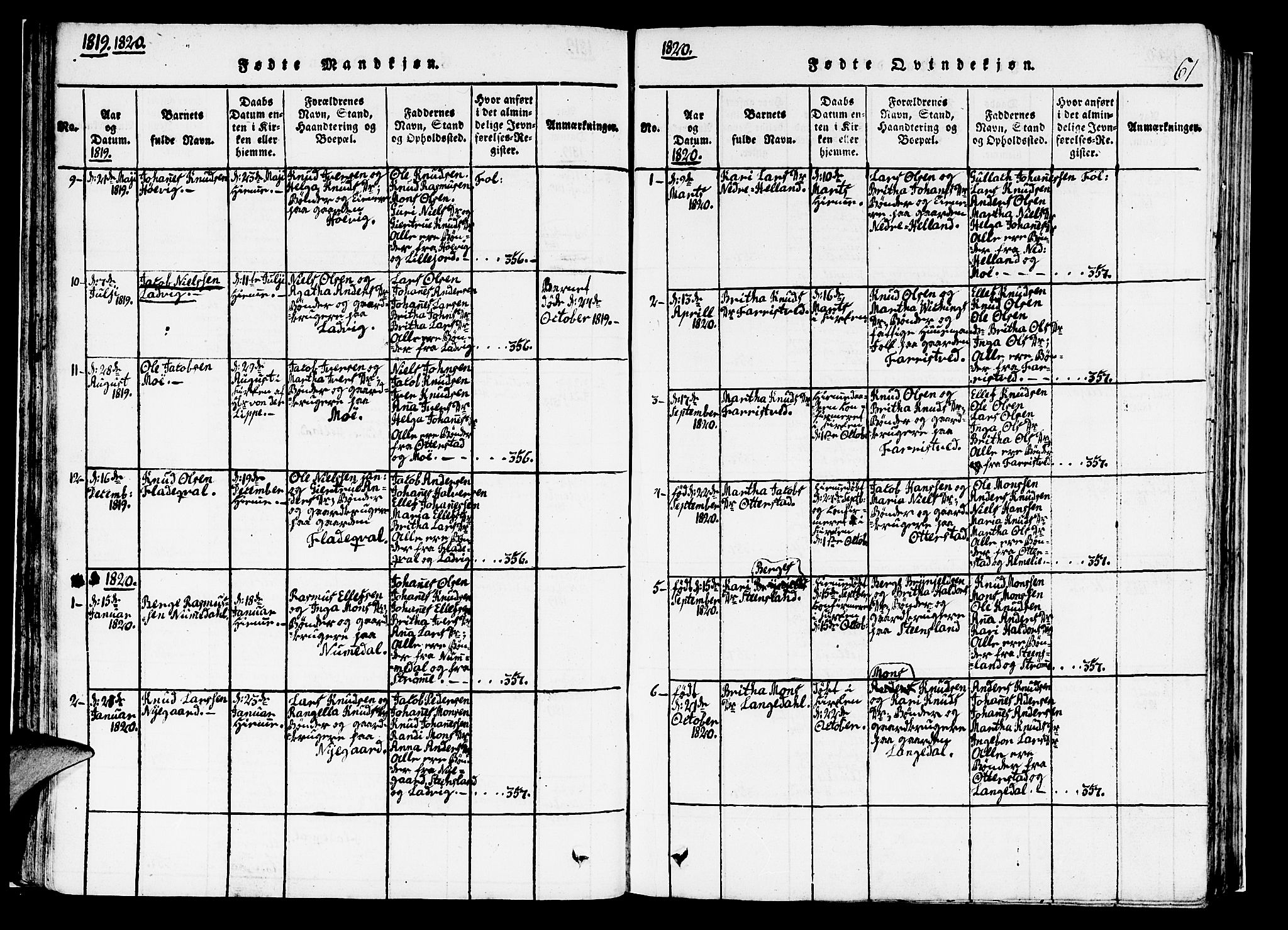 Hosanger sokneprestembete, AV/SAB-A-75801/H/Haa: Parish register (official) no. A 5, 1815-1824, p. 67