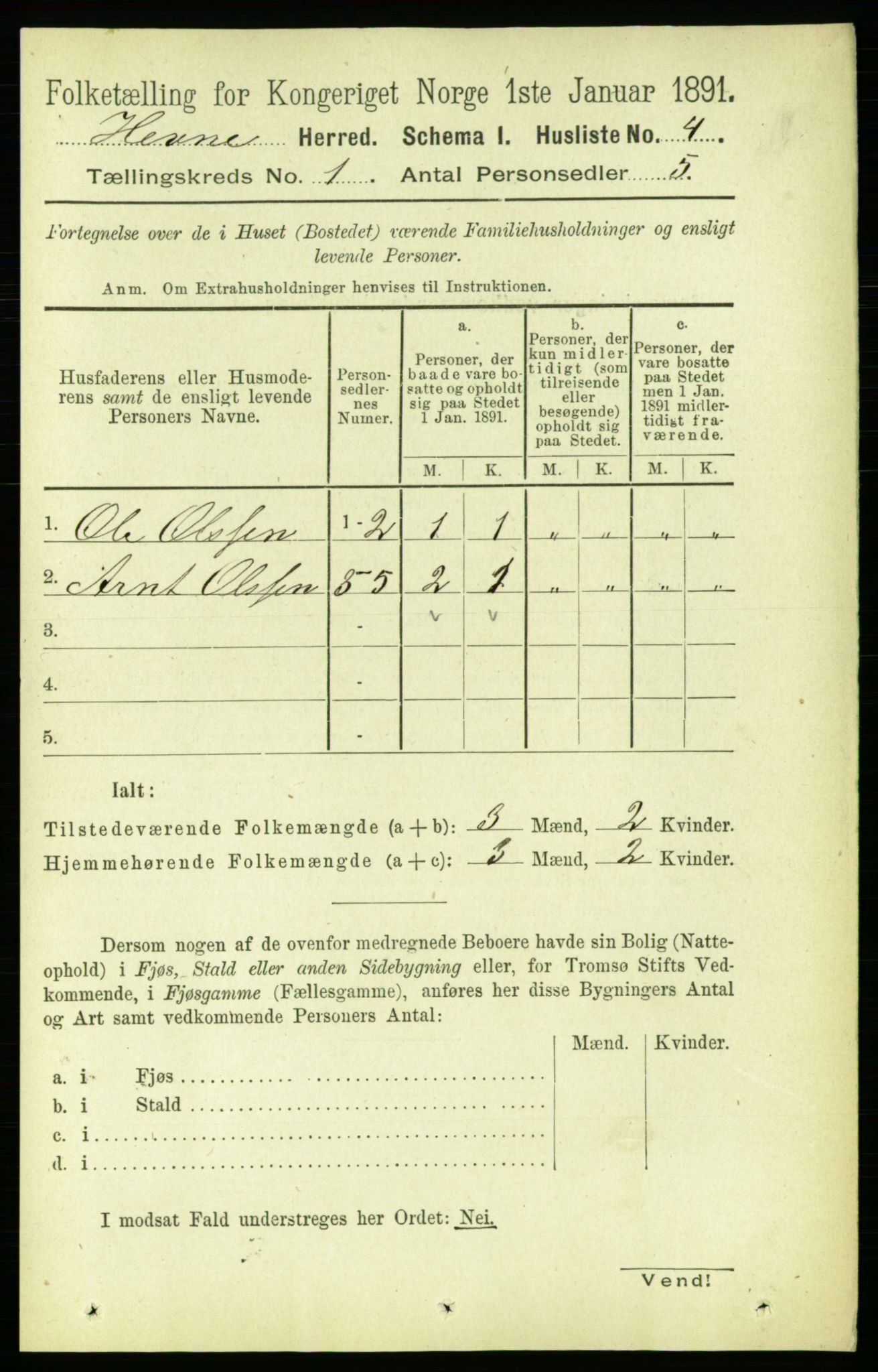 RA, 1891 census for 1612 Hemne, 1891, p. 40