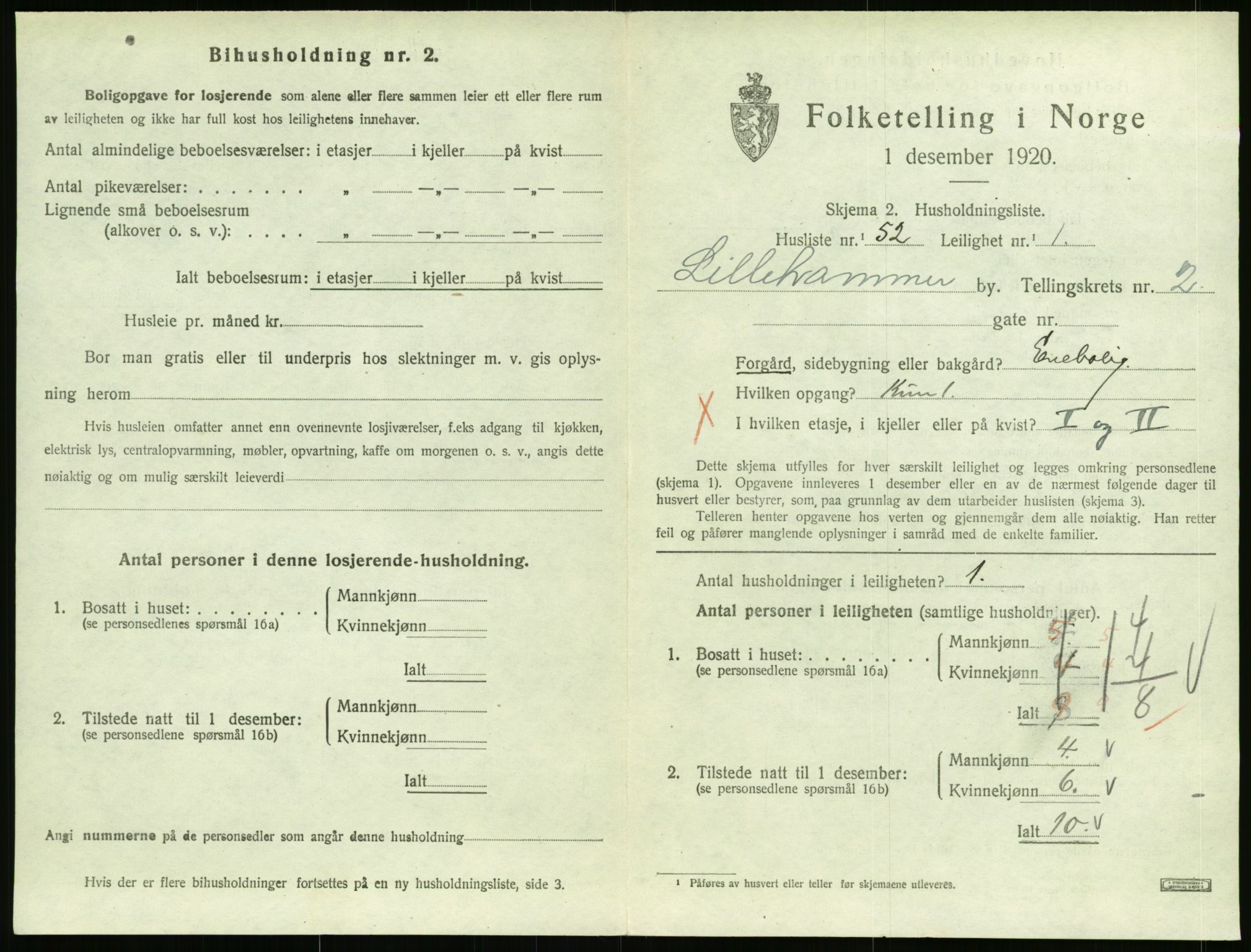 SAH, 1920 census for Lillehammer, 1920, p. 1684