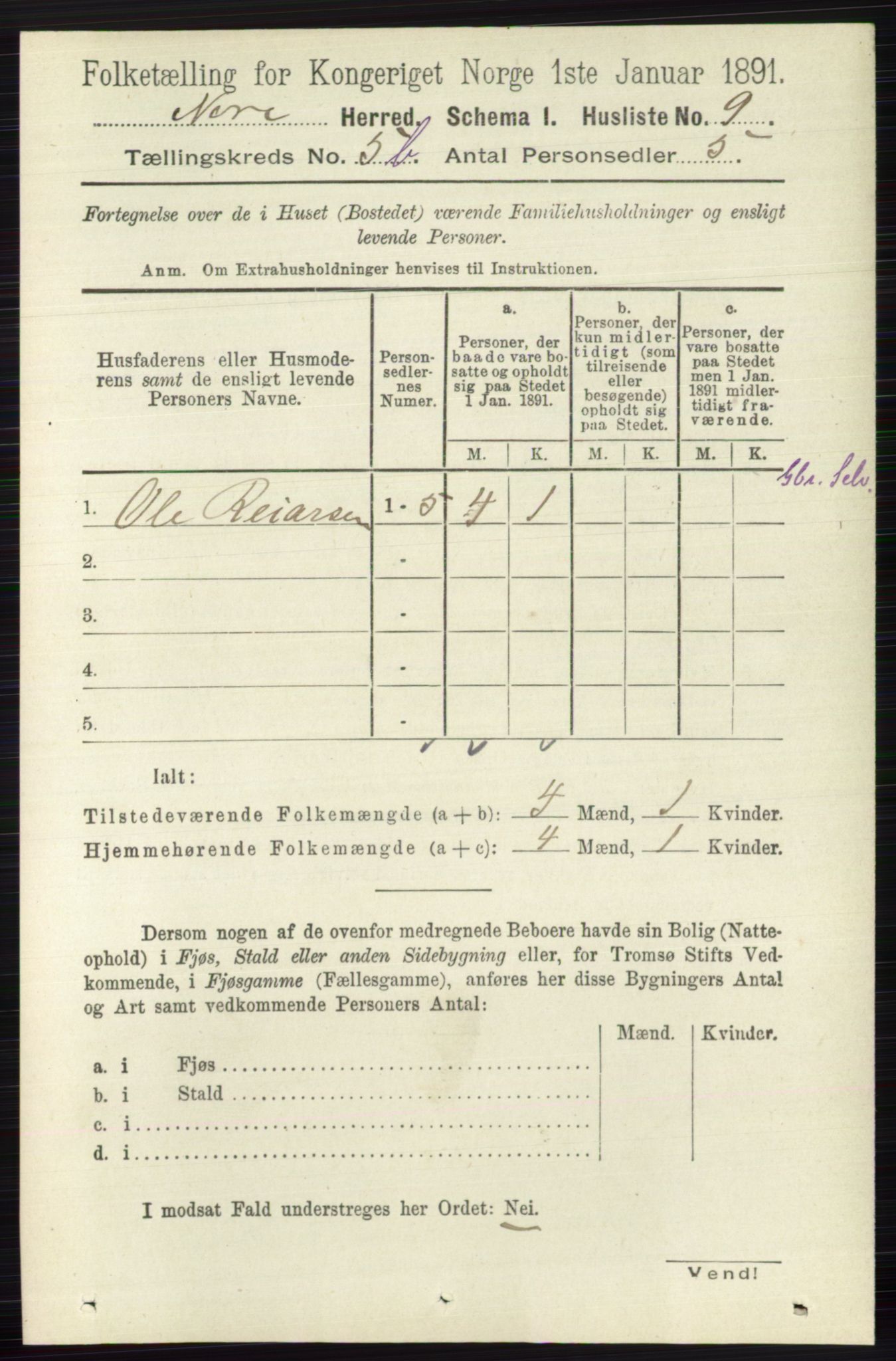 RA, 1891 census for 0633 Nore, 1891, p. 1769