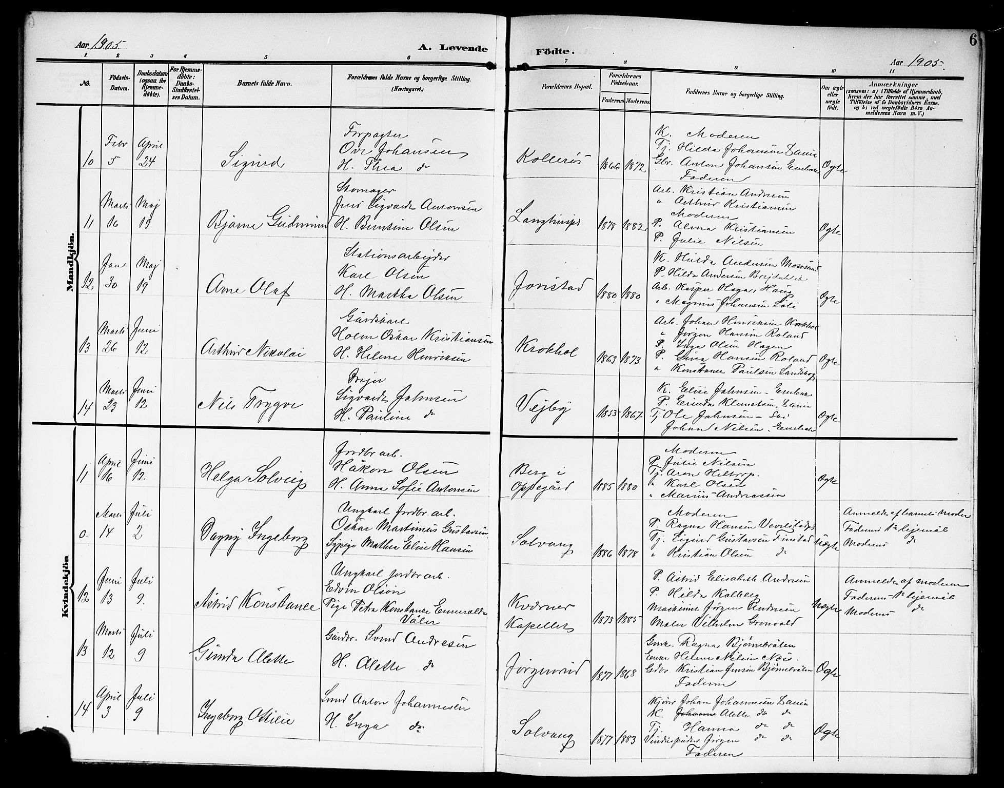 Kråkstad prestekontor Kirkebøker, SAO/A-10125a/G/Gb/L0001: Parish register (copy) no. II 1, 1905-1920, p. 6